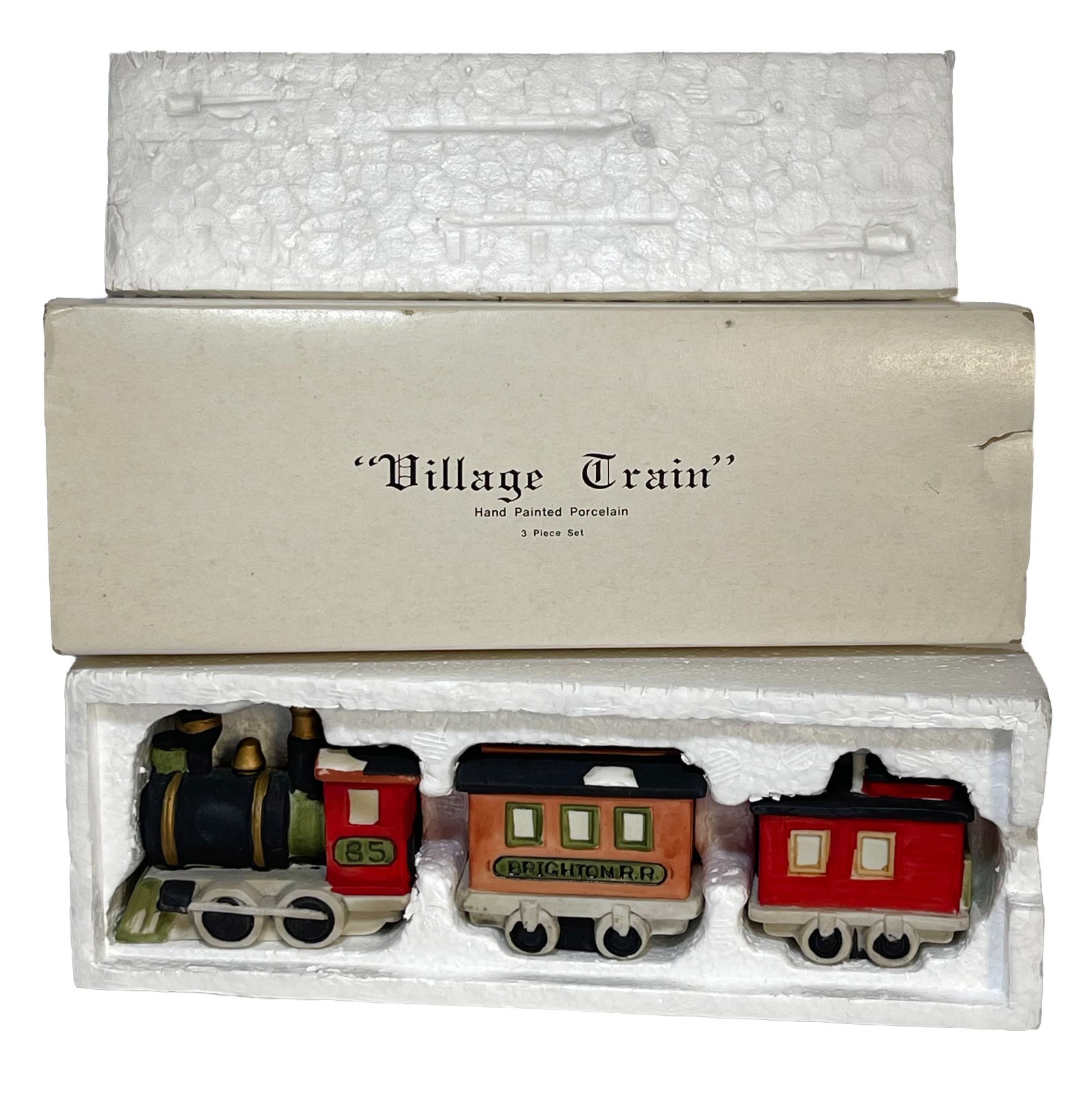 Department 56 Village Train 3 Piece Set Hand Painted Porcelain Set with Box VTG