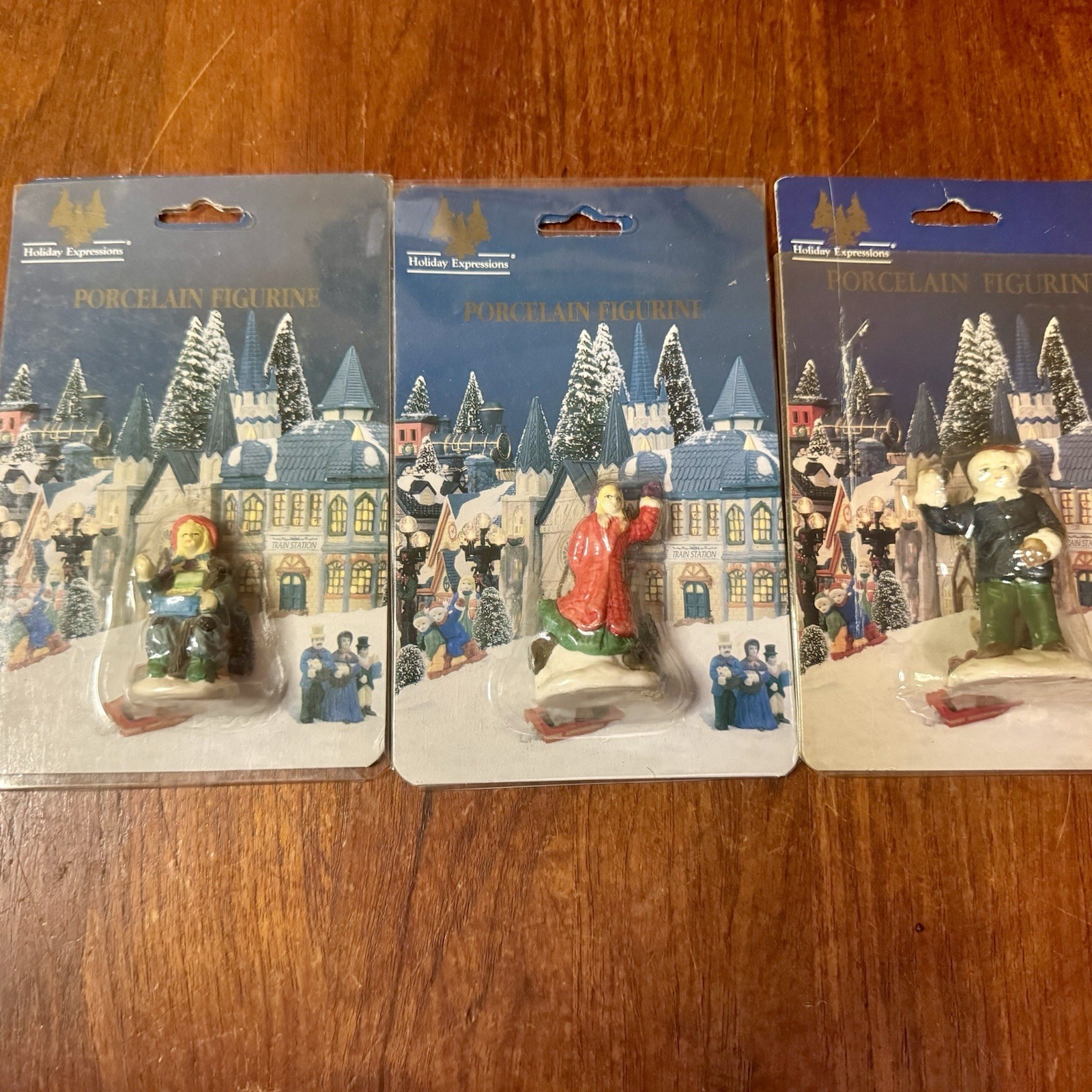 Holiday Expressions Christmas Village Figurines Set of 3 Sealed NOS