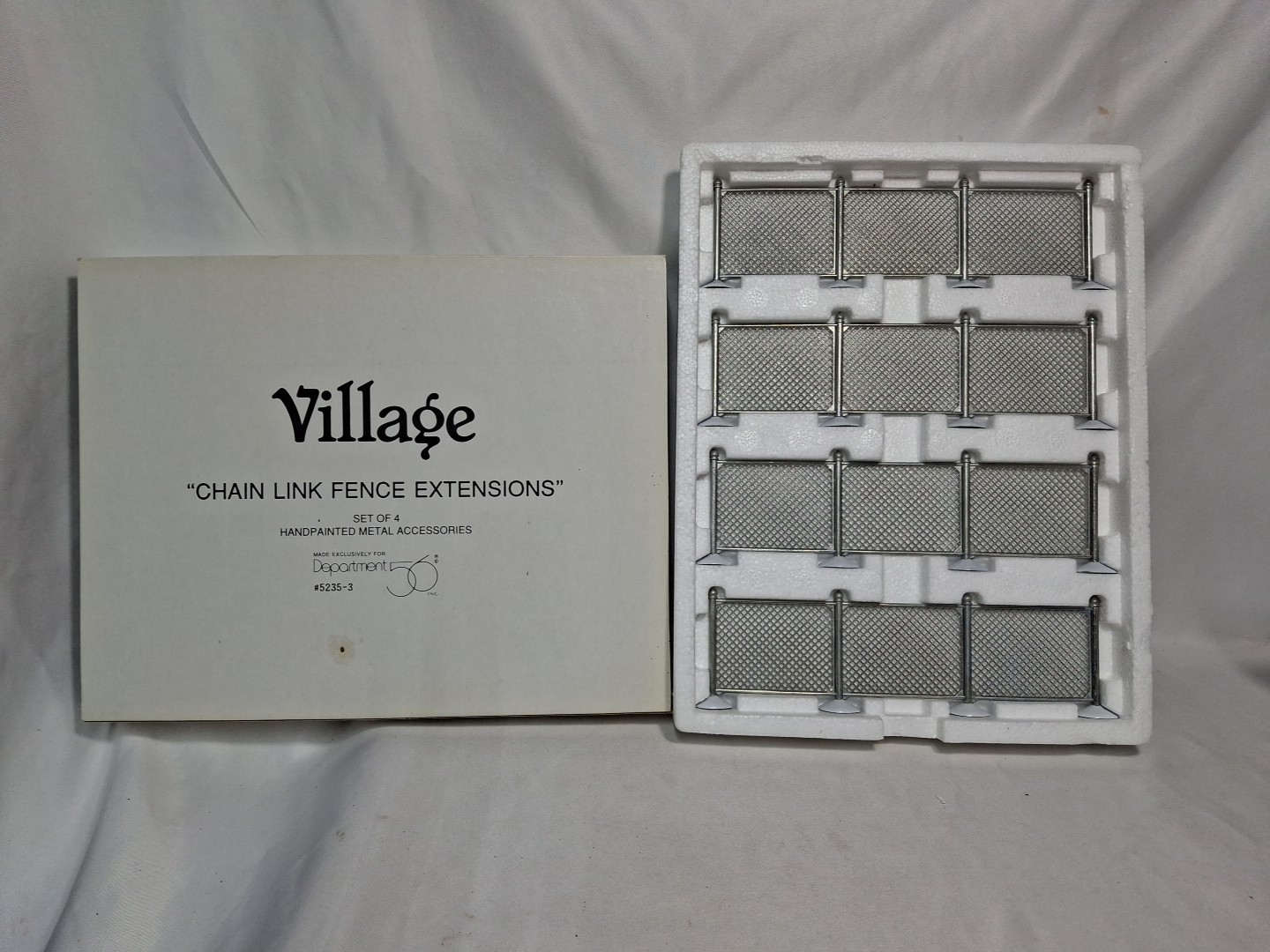 Vtg Department 56 Christmas MIni Snow Village Chain Link Fence, Set of 4, 5234-3