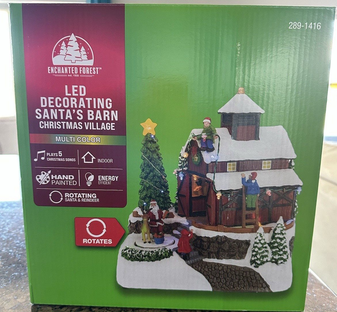 Enchanted Forest LED Rotating Indoor Santa’s Barn Christmas Village