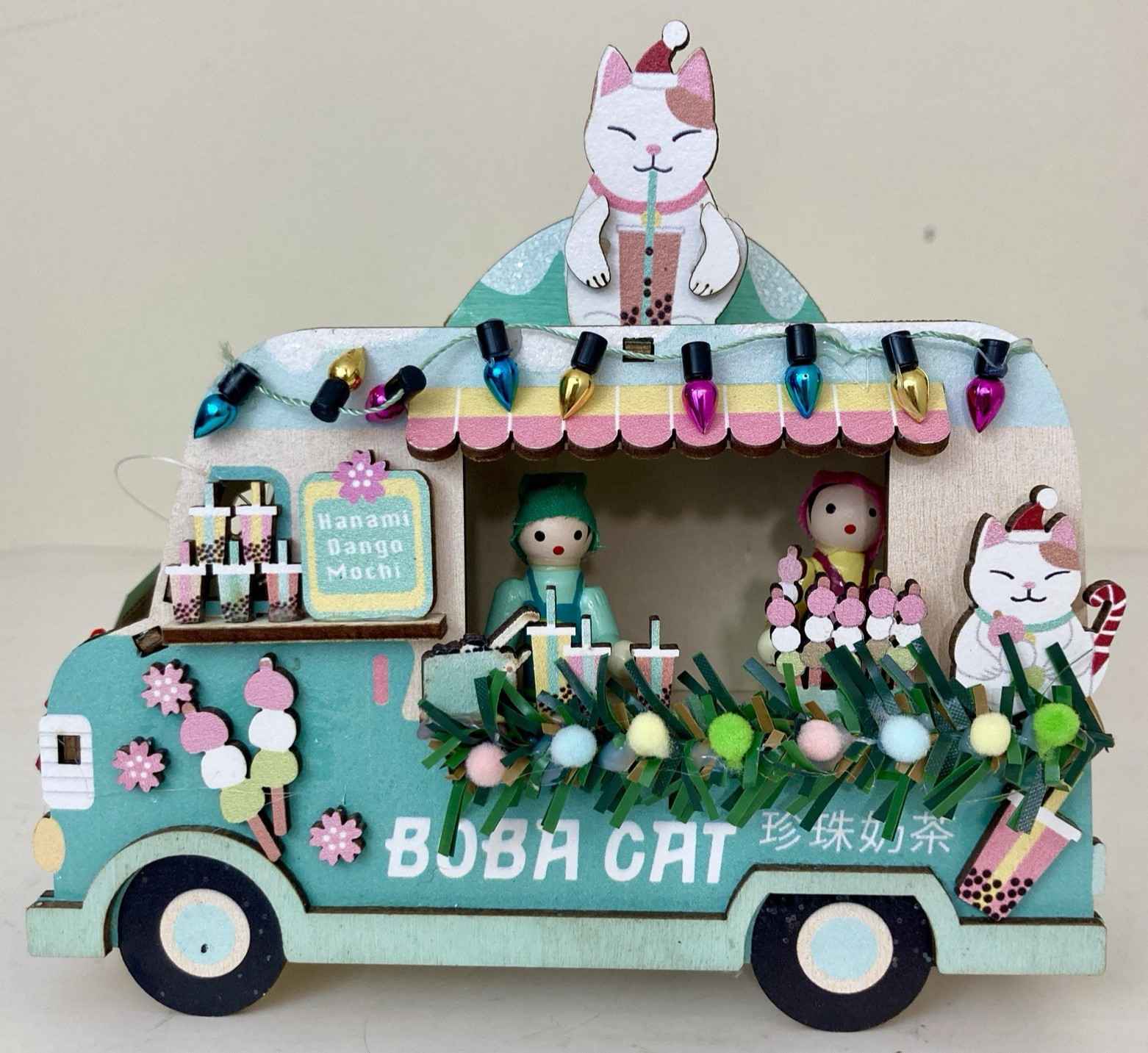 World Market Laser Cut Christmas Boba Food Truck Boba Cat Laser Cut LED Decor
