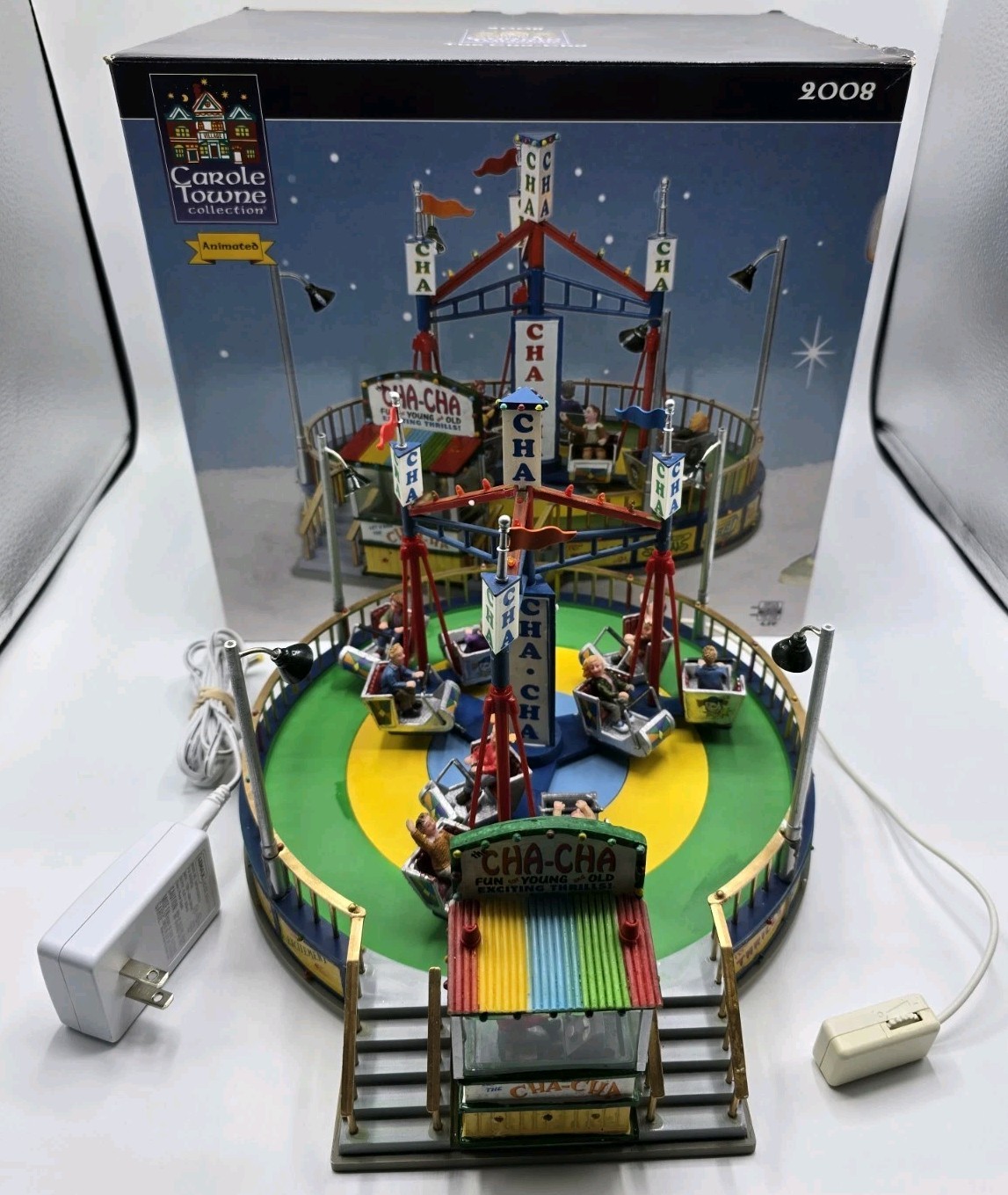 Lemax Carole Towne THE CHA CHA Carnival Ride Lights Motion Retired W/Box READ