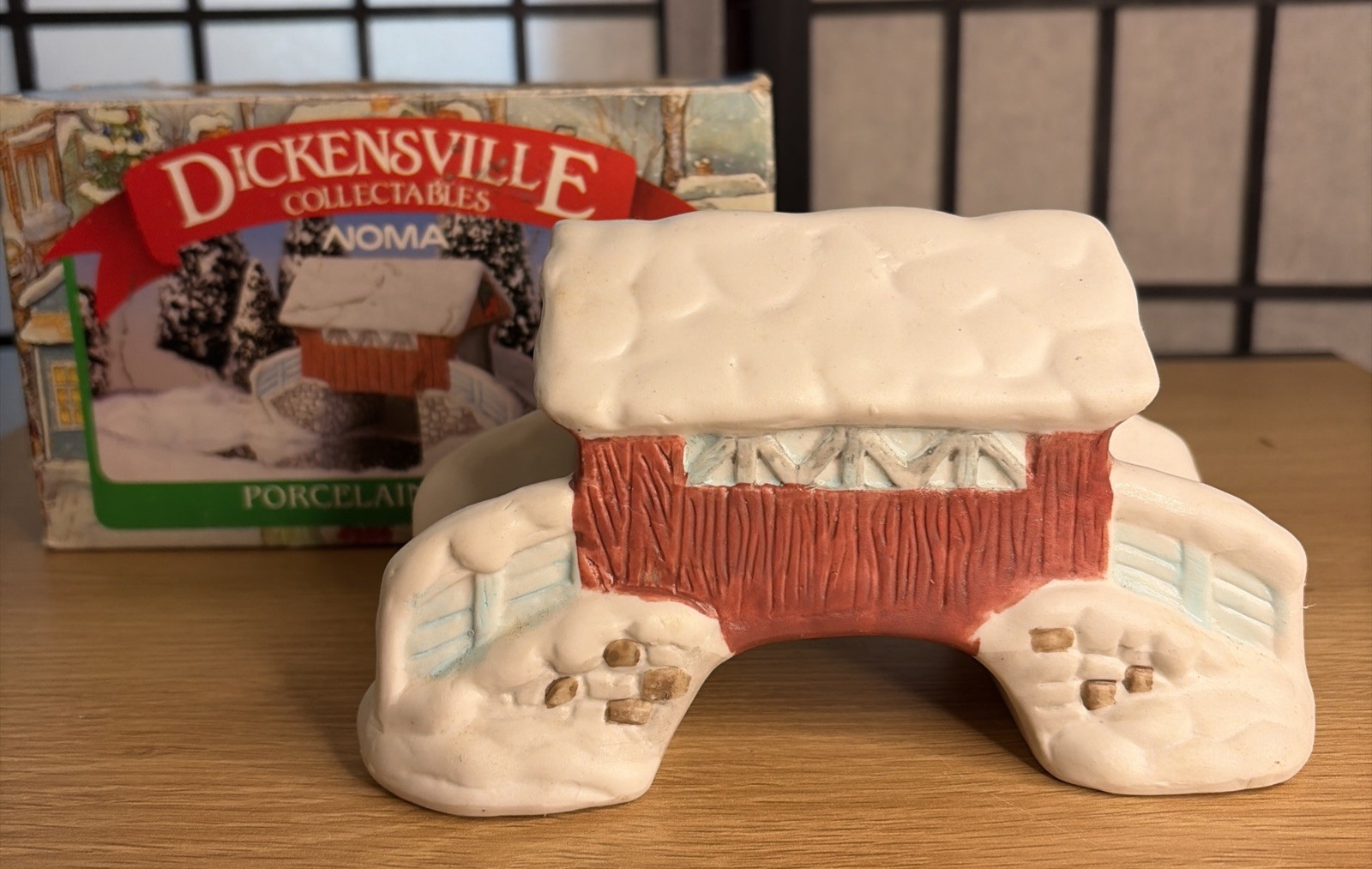1993 Dickensville Noma Covered Bridge Figurine, Christmas Village w/ Box