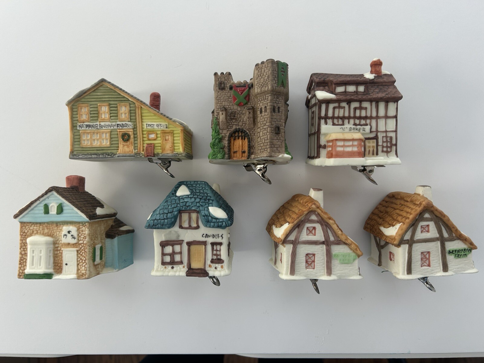 VTG Dept 56 Dickens & New England Village House Lite-Up Clip Ornaments Set Of 7