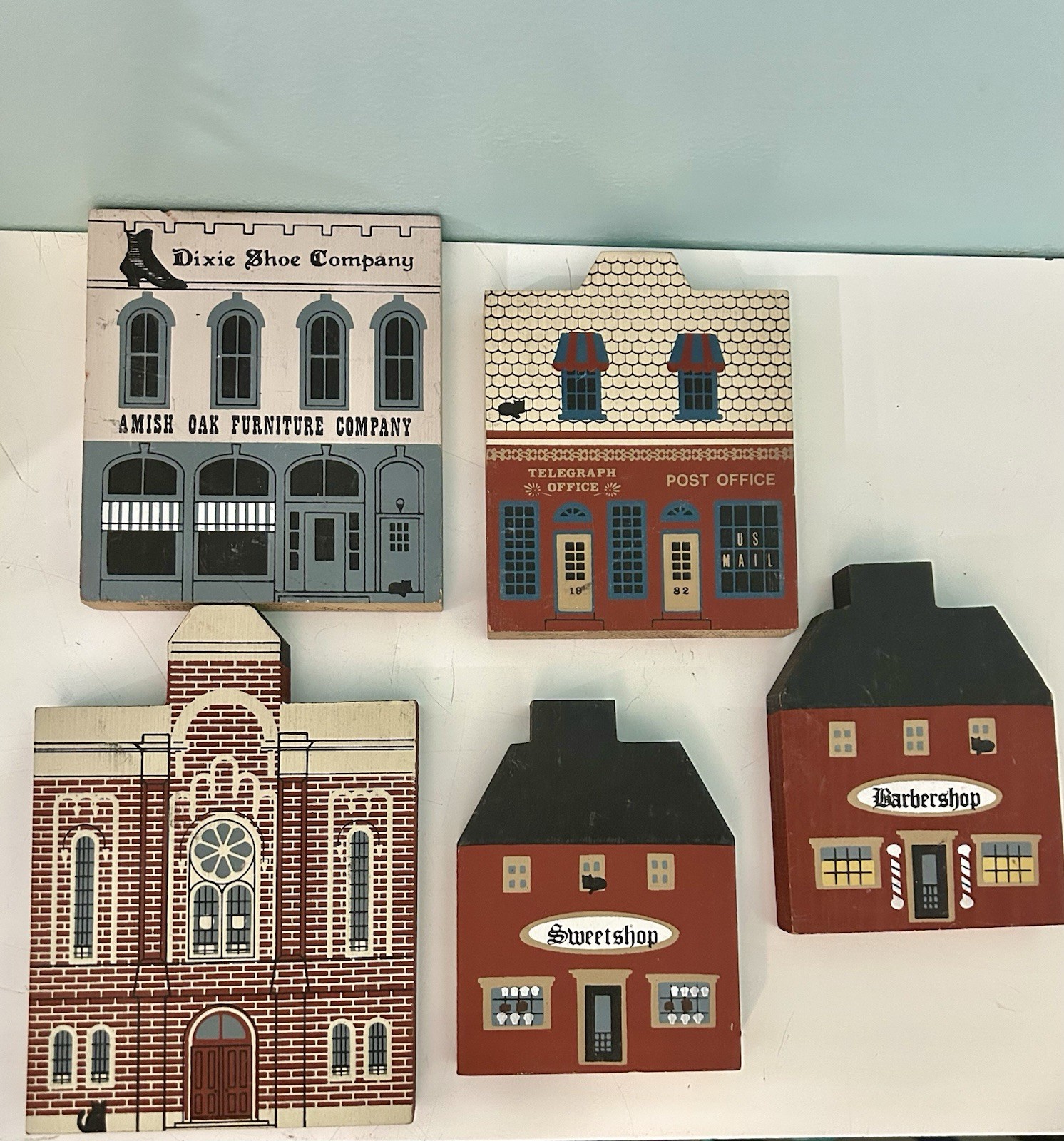 Cat’s Meow Wooden Town Shelf Sitters VTG 80’s Lot Of 5