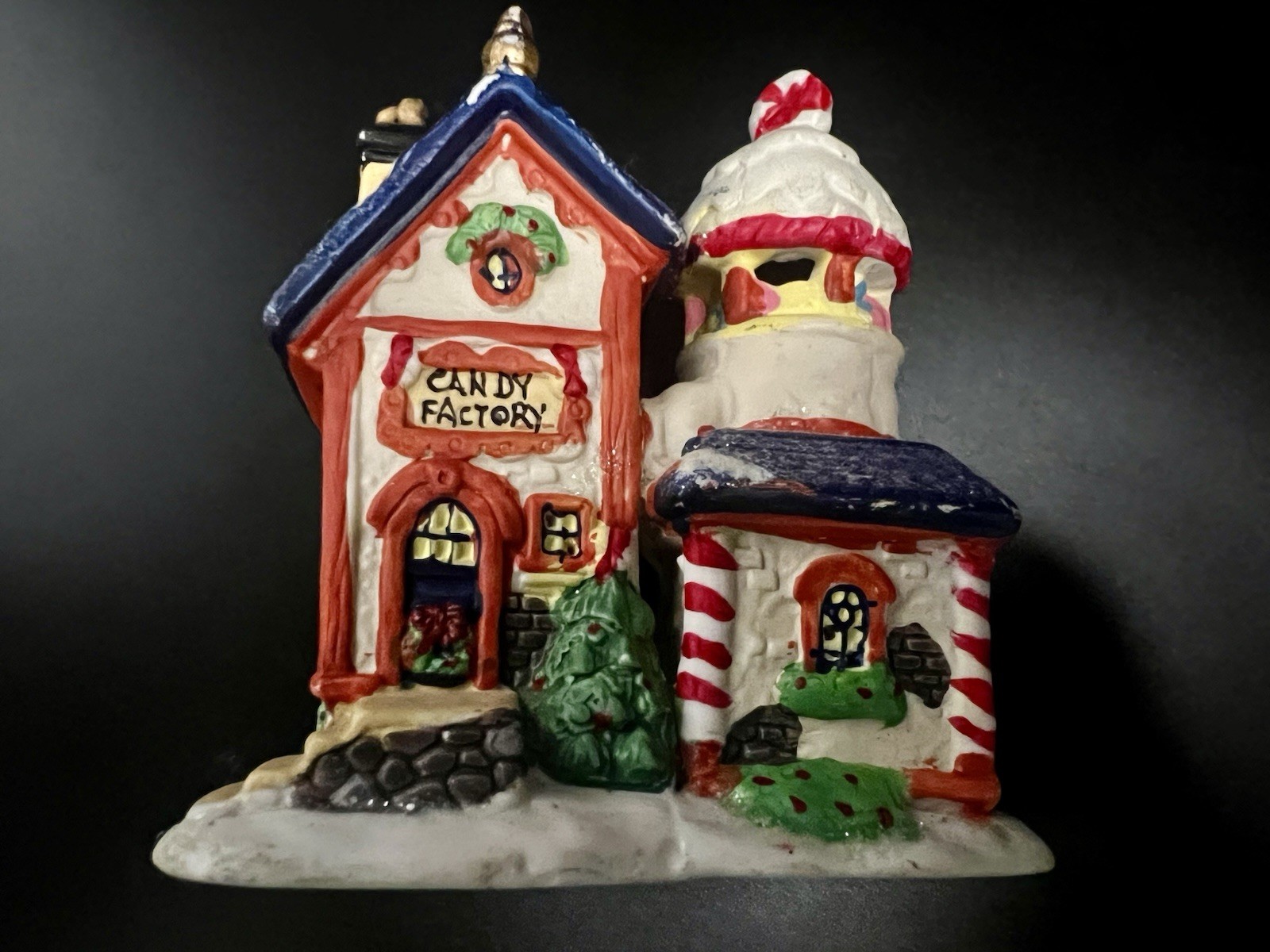 Christmas Village Candy Cane House Seasonal Decor collectible ceramic painted