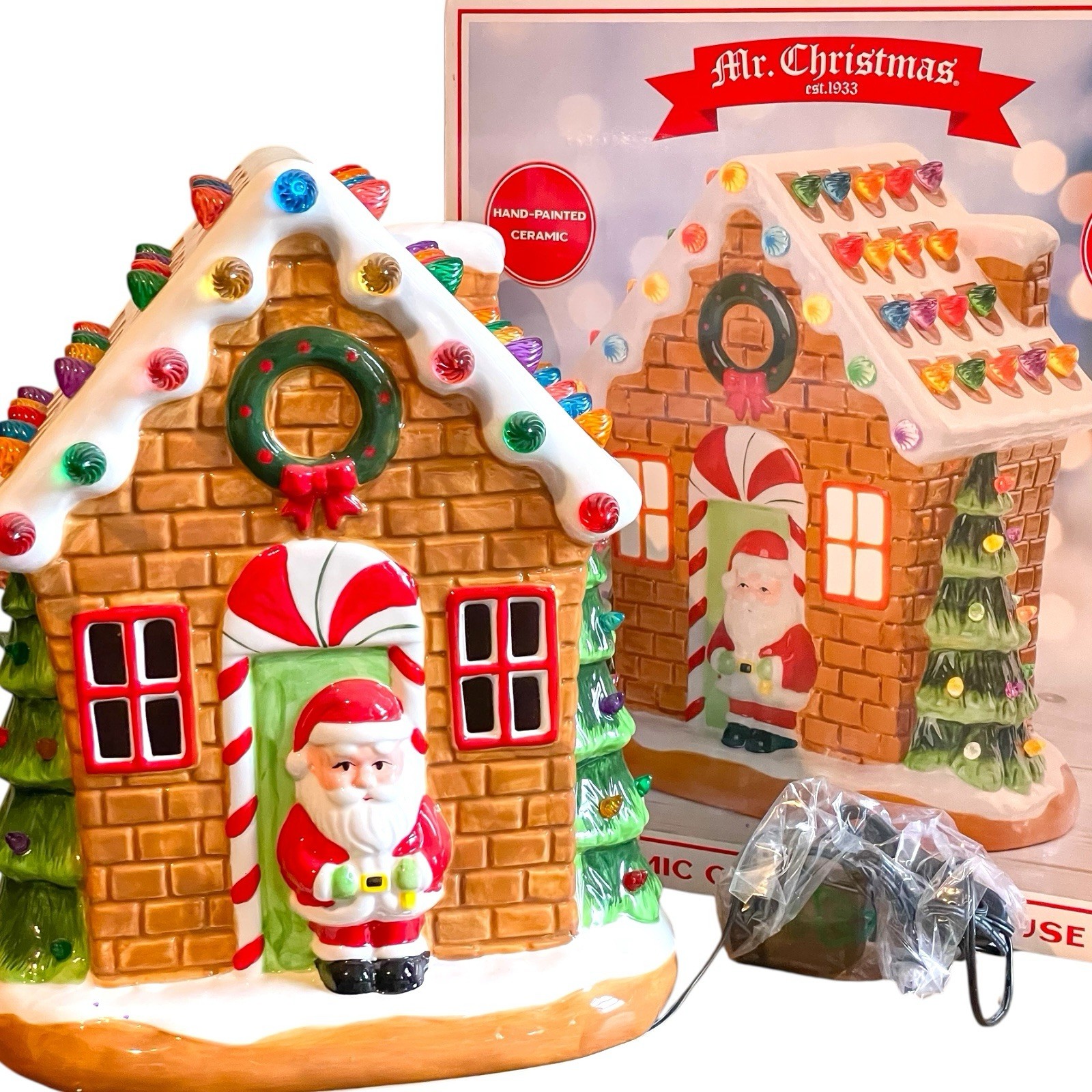 MR CHRISTMAS Ceramic Gingerbread House Christmas Village Decor 12 in