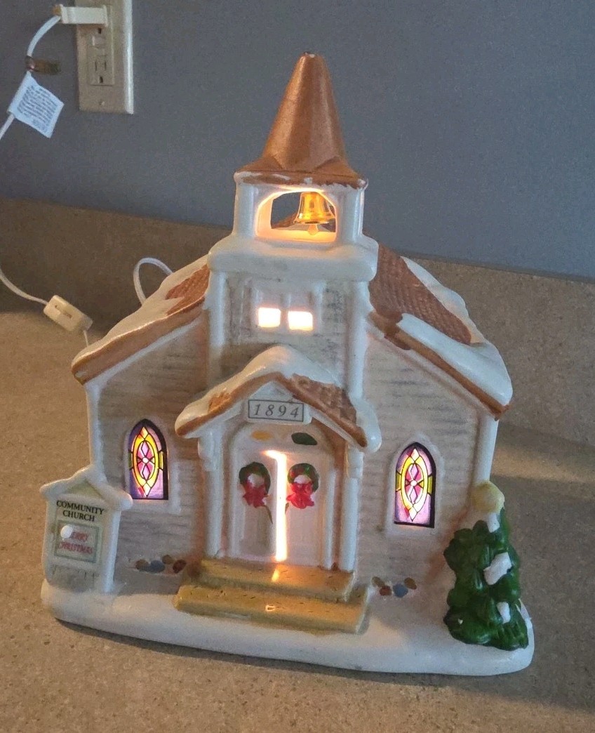 American Greetings Ingleby Village County Church 9″ Christmas Scene