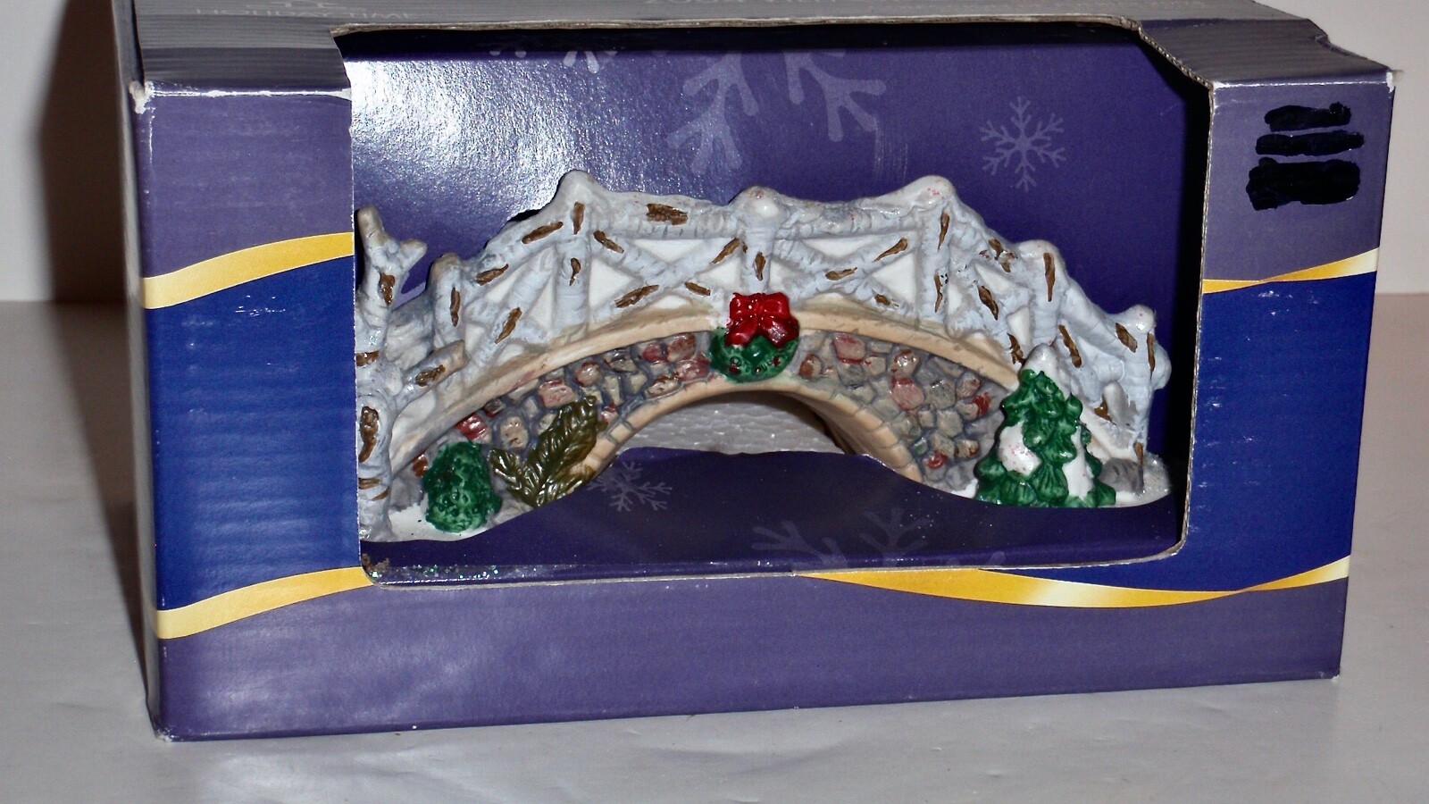 Village Collectibles- Porcelain Wood & Stone “Bridge”, New in Box, Rare 2004