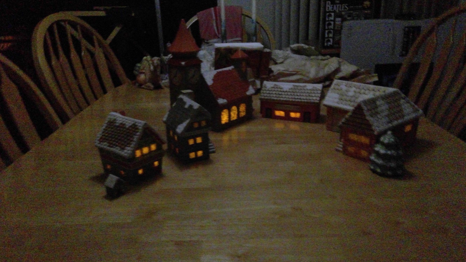 Hand-Crafted and painted ceramic town, light up from inside