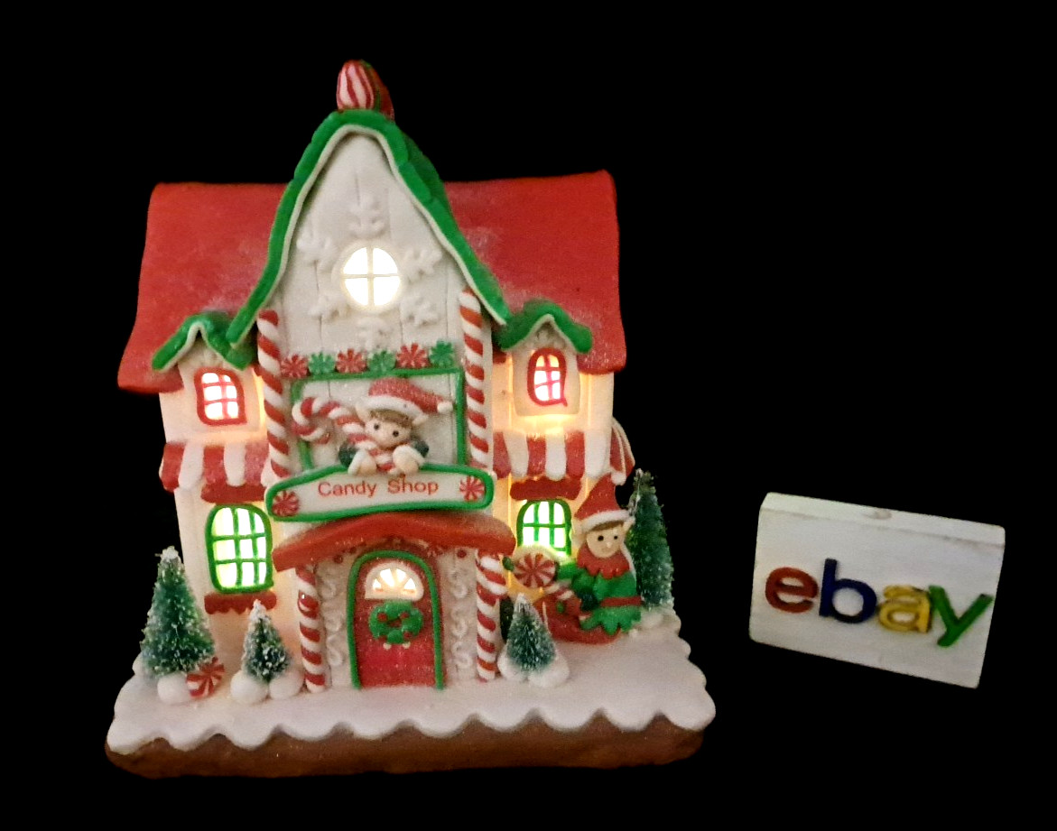 Christmas Decor Lighted Candy Shop 9″ Tested w/ Box