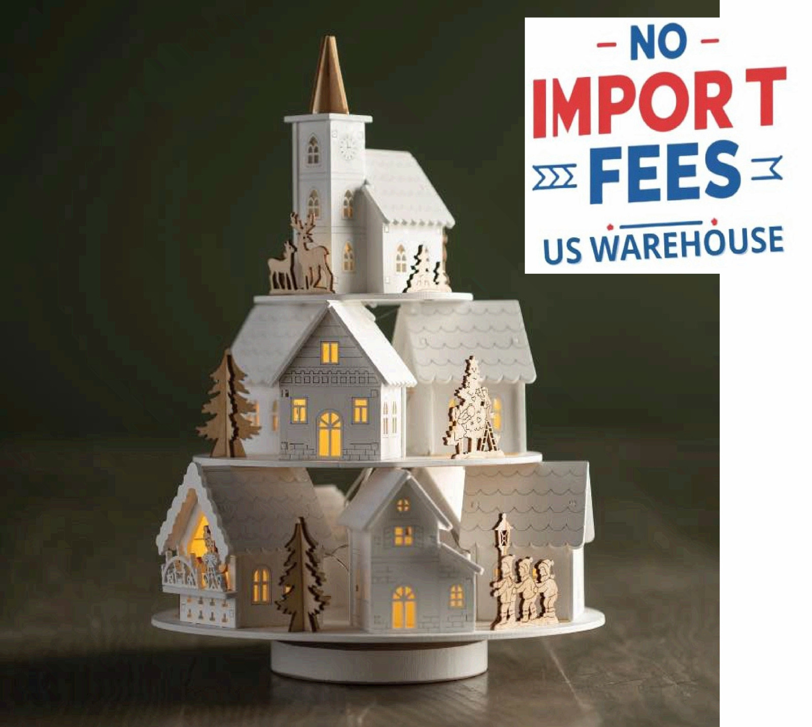 Wooden LED Village with Motion and Music Indoor Battery Powered Decor