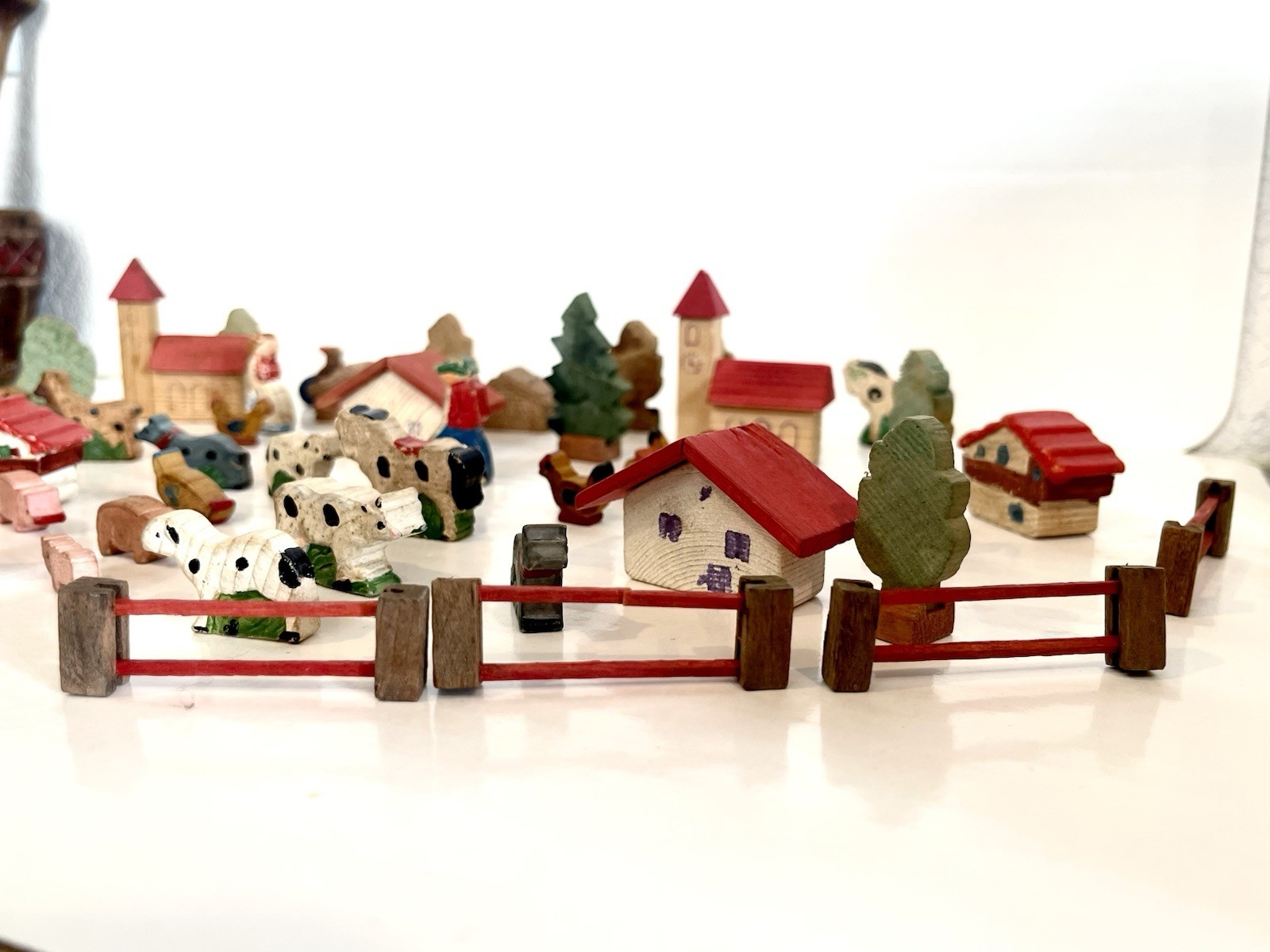 Vtg Antique German Wooden Animals, People & Houses Mixed Lot