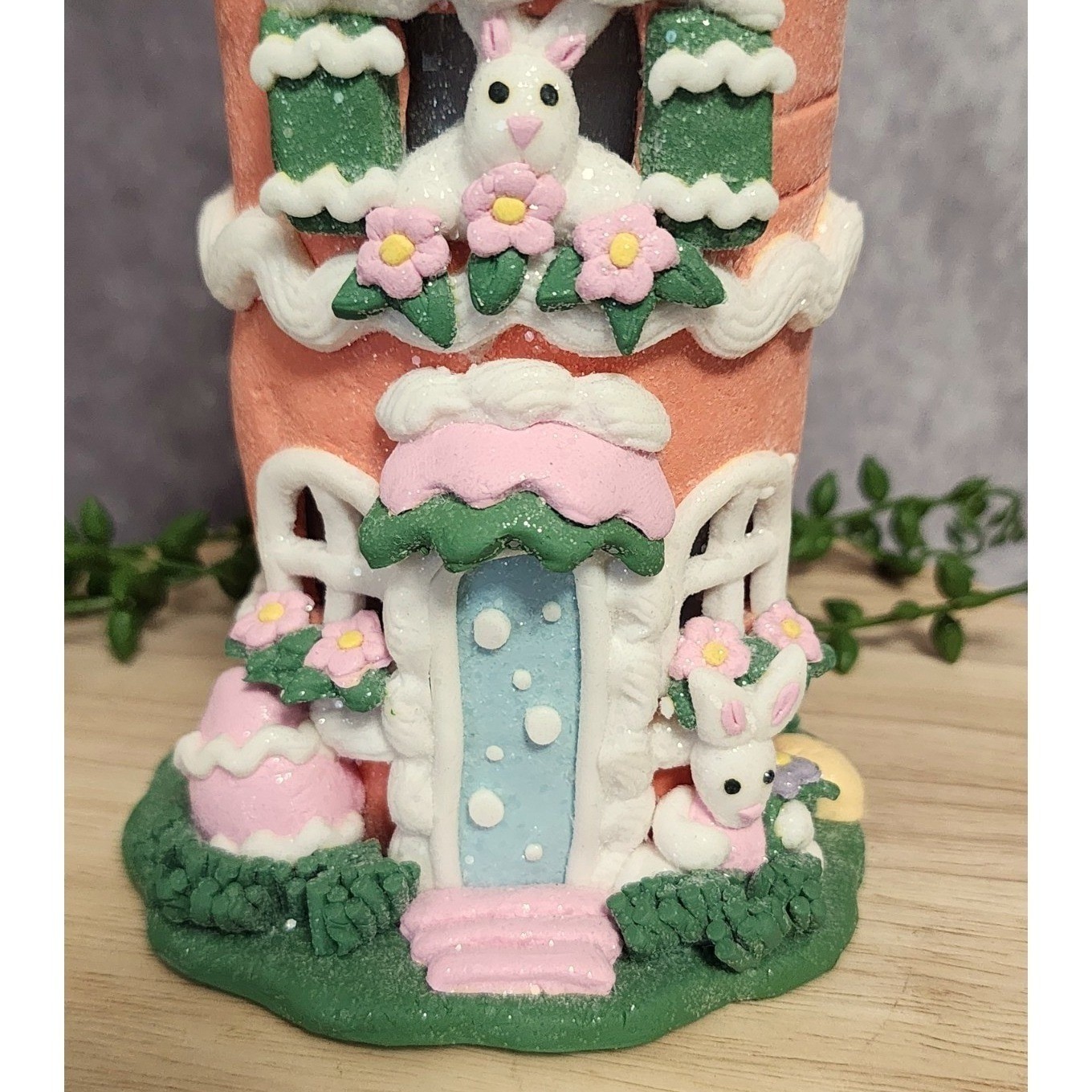 Easter Gingerbread House Figurine Carrot Bunny Glitter Resin 8.5″ Spring NEW
