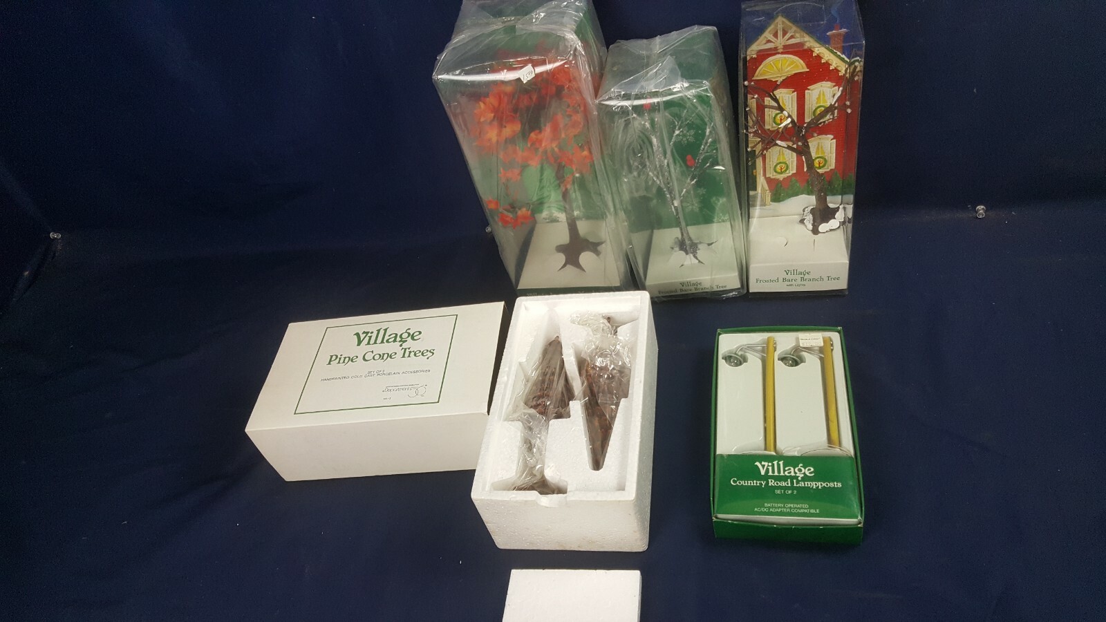 Lot 5 Dept 56 Village Accessories Frosted Branch Tree Autumn Pine Cone Lamp NEW