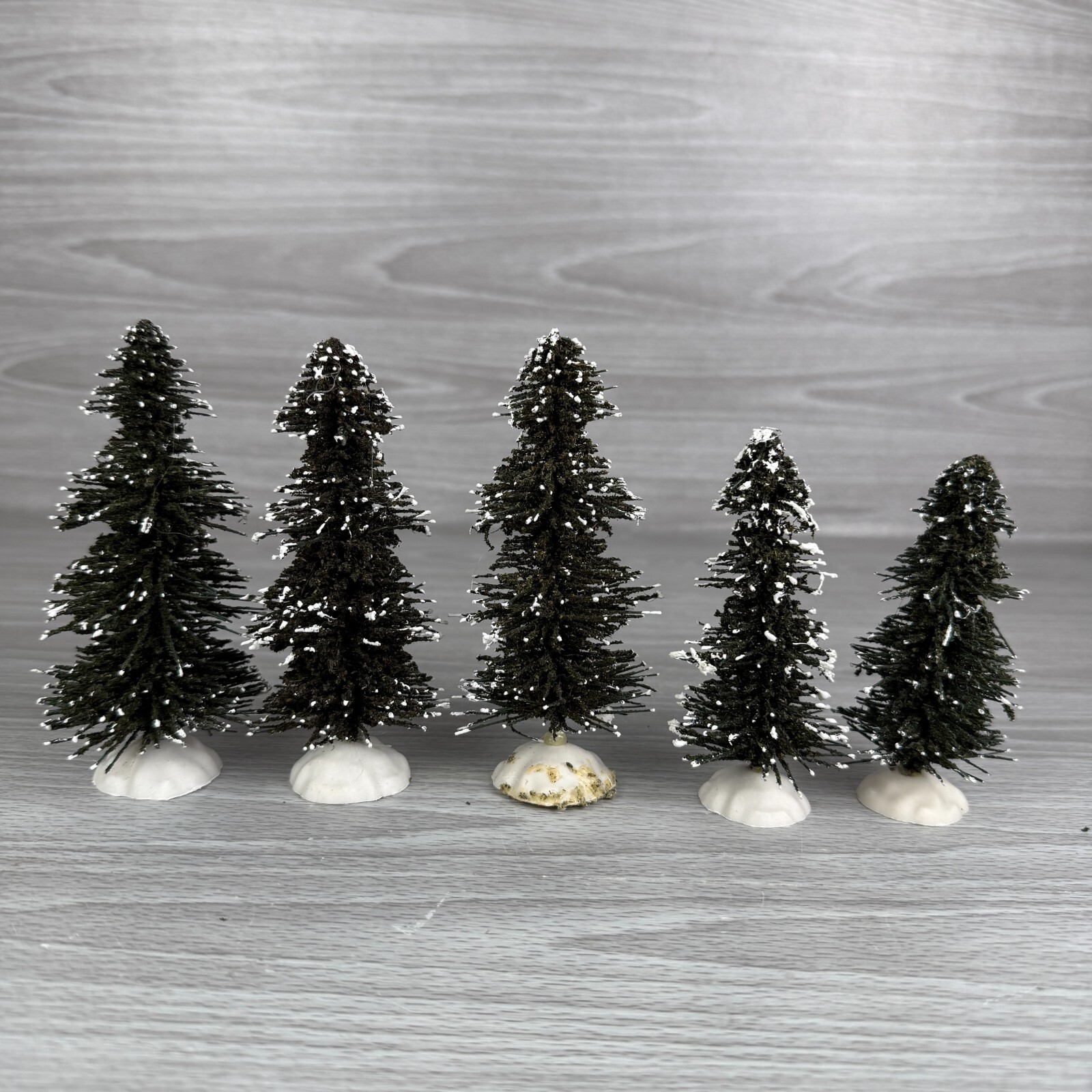 Christmas Village Trees Lot Of 5 Bottle Brush Flocked Various Diorama USED A82
