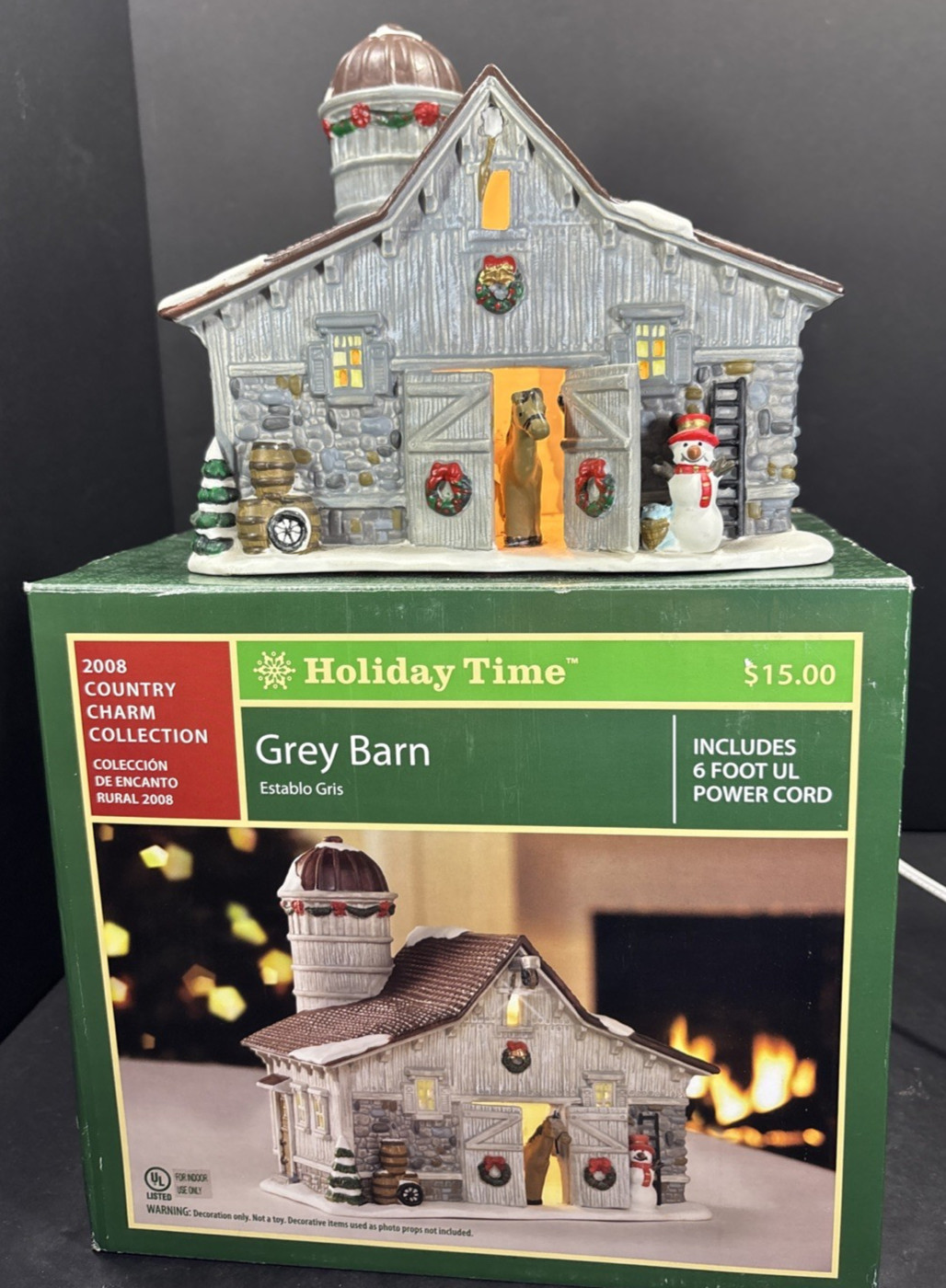Holiday Time Grey Barn Country Charm Collection In Box EC Lights Up 7.5×8.5×6.5″