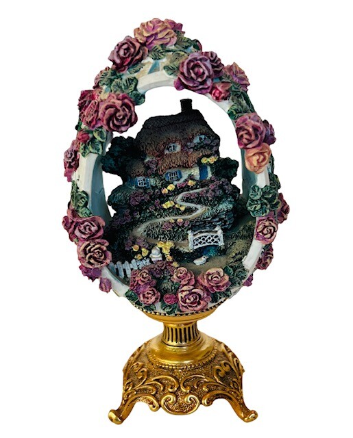 Franklin Mint Rose Blossom Cottage Village Figurine Limited Edition egg vtg gold