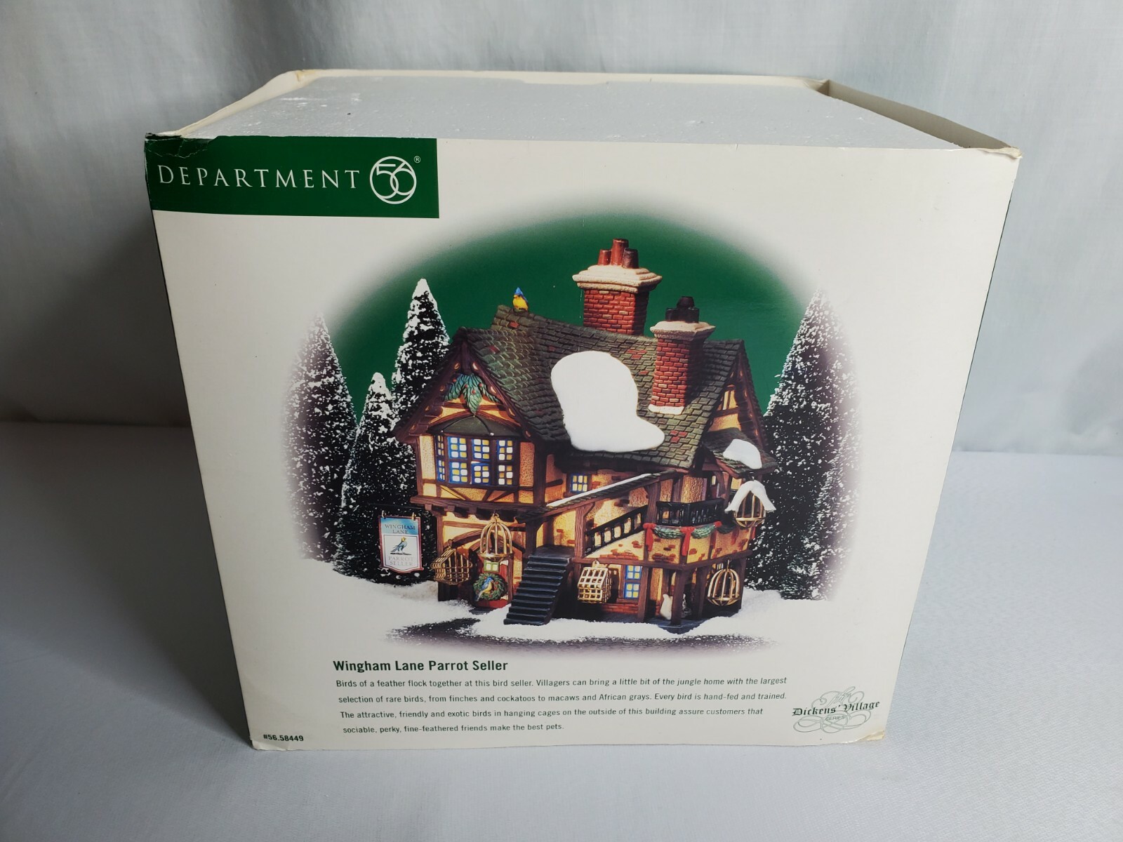 DEPT 56 DICKENS VILLAGE – WINGHAM LANE PARROT SELLER 58449 RETIRED SHOP EUC