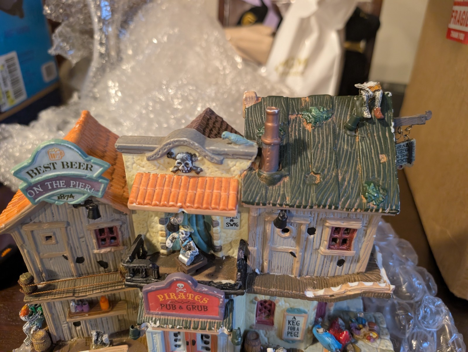 Lemax Pirate’s Pub & Grub Illuminated Resin Village House, Painted Multicolor