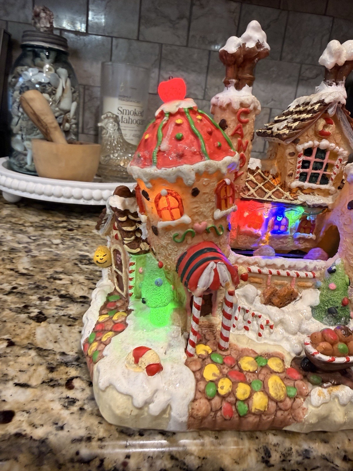 RARE Animated Candy Factory Gum Drop Ginger Bread House Store Christmas Village