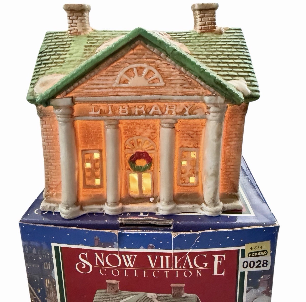 VTG Porcelain Collectible Library Christmas Village Building. With Box