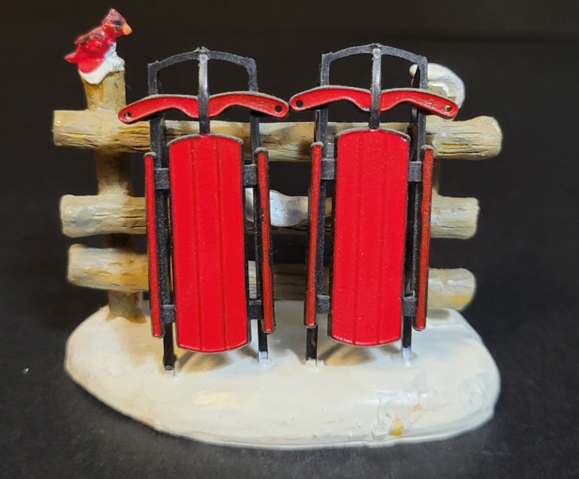 Lemax Christmas Village Town Sleds At Rest 44226 Cardinal Log Wood Fence Sled