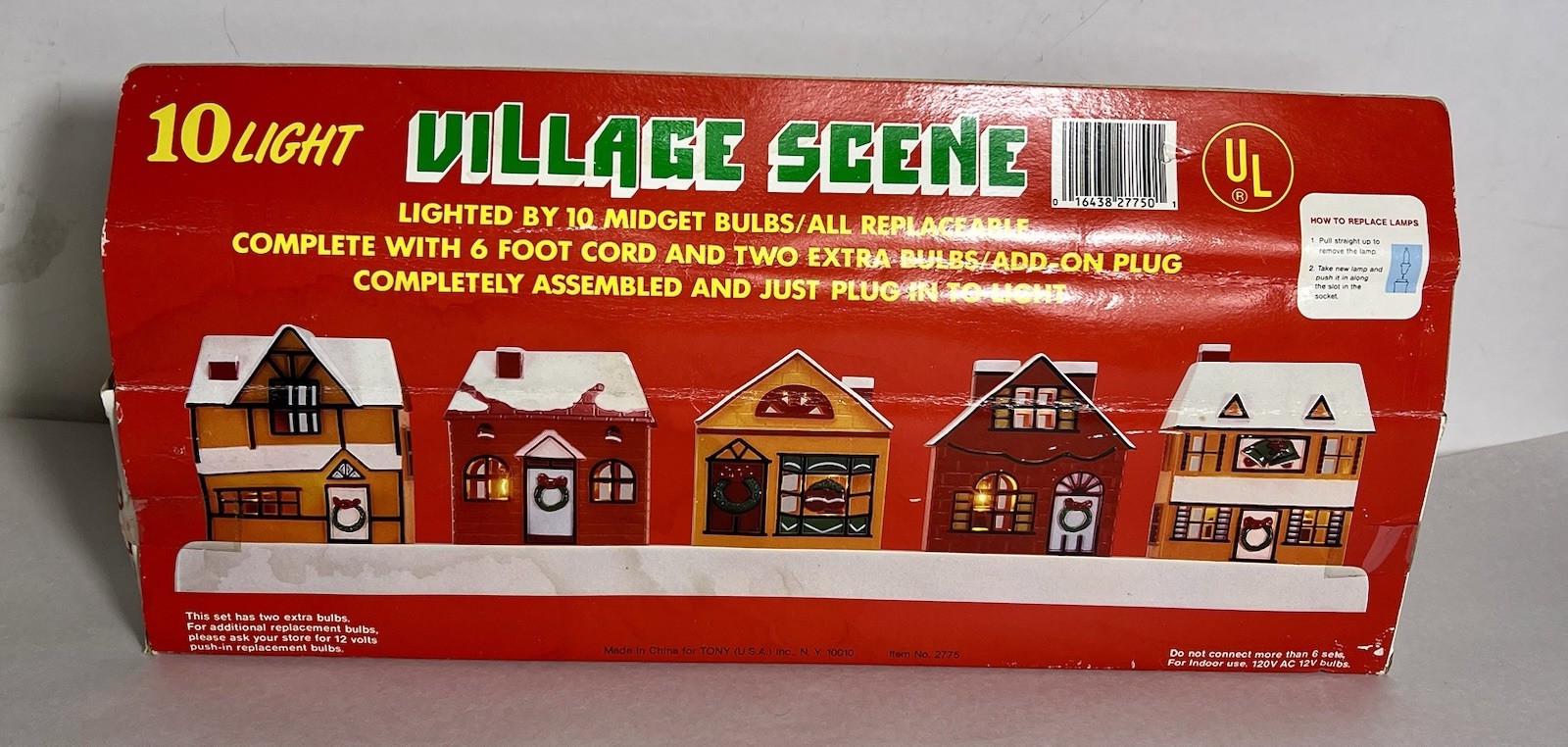 Vintage 10 Light Christmas Village Scene Houses Lighted Cottage Core In Box