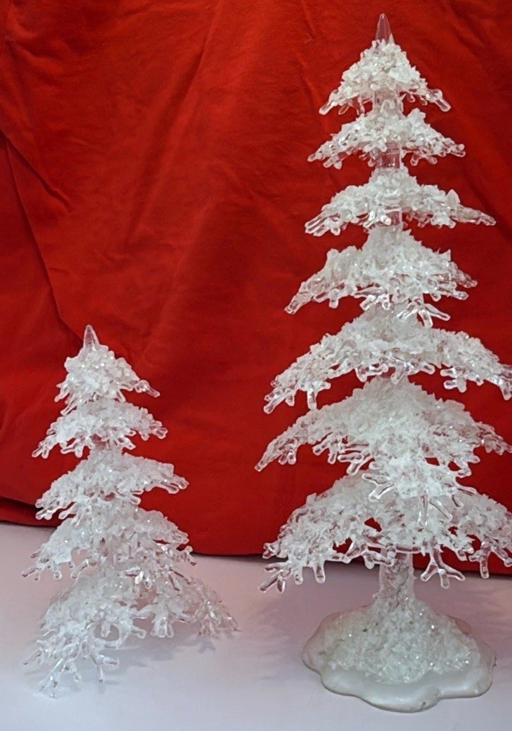 Department 56 Icy Trees Medium Set of 2 Village Accessories 10” & 6” Christmas