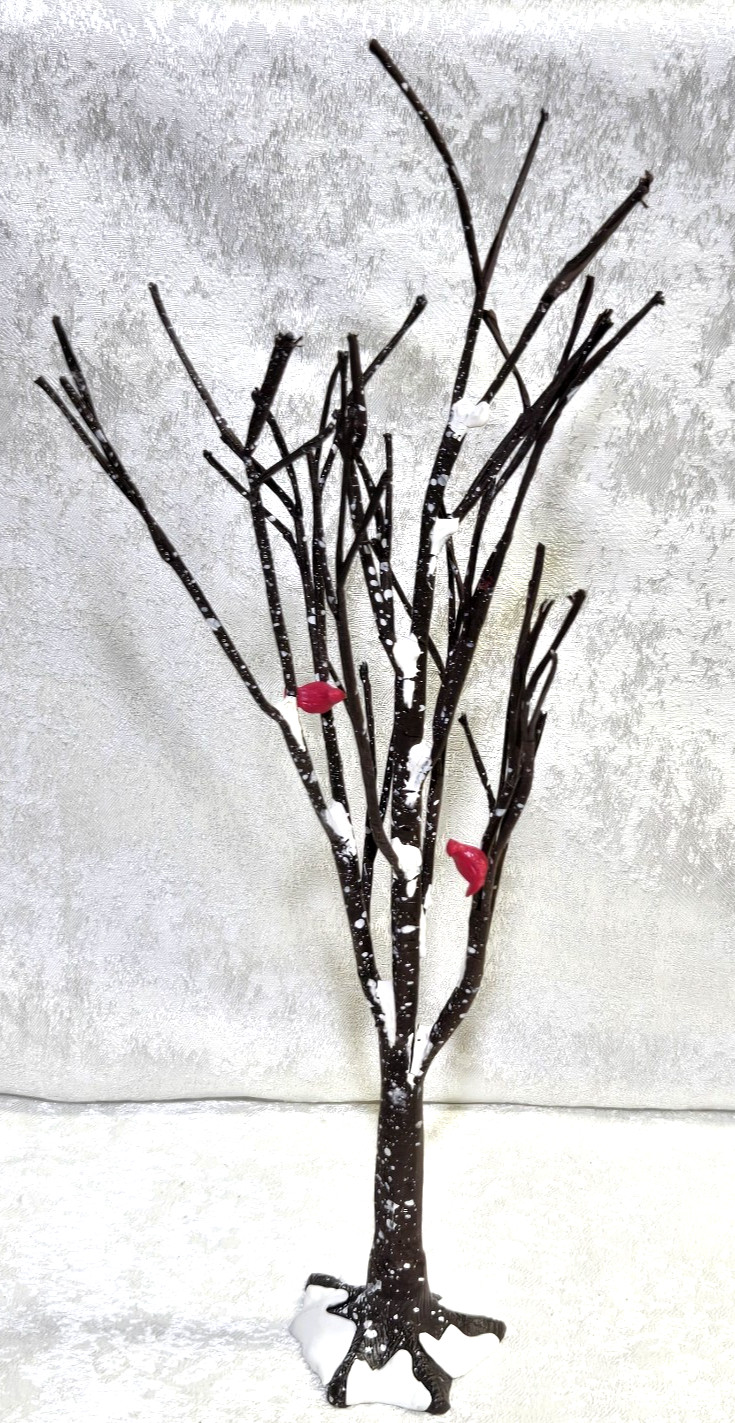 Dept 56 Village Accessories – Frosted Bare Branch Tree W/Cardinal – 13″
