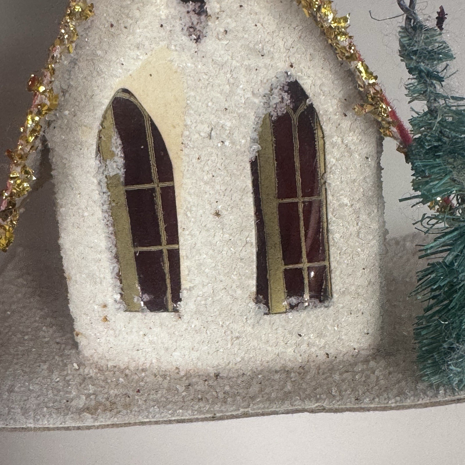 Vintage lot of 4 Putz Christmas Houses Cardboard Made in Taiwan Red Roof