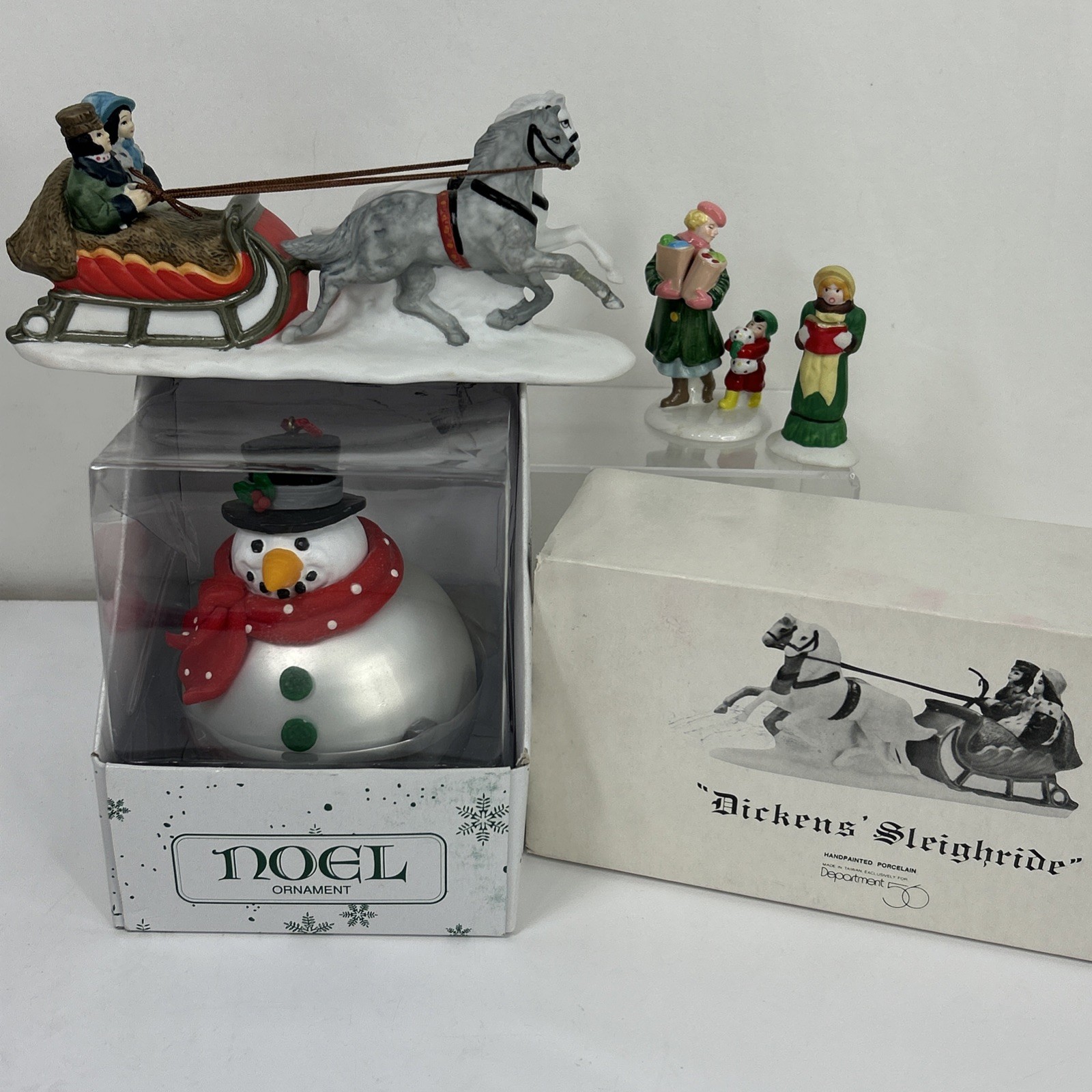 Dept 56 Dickens Sleighride Noel Snowman Ornament Figure Lot Horse Christmas READ