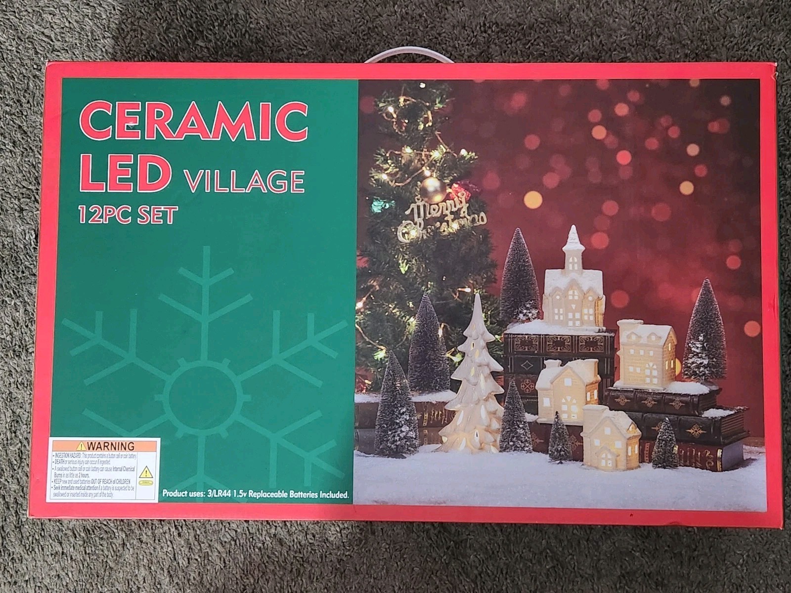 Ceramic LED Village 12 Pc Set – Tabletop Christmas Decoration Battery Operated