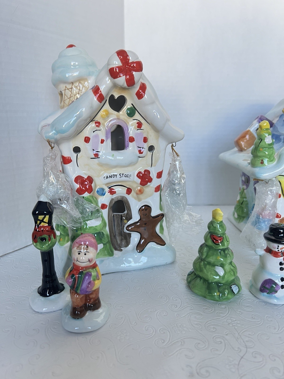 ELEMENTS 12 Piece Ceramic & Porcelain Glossy Christmas Village Boxed Set