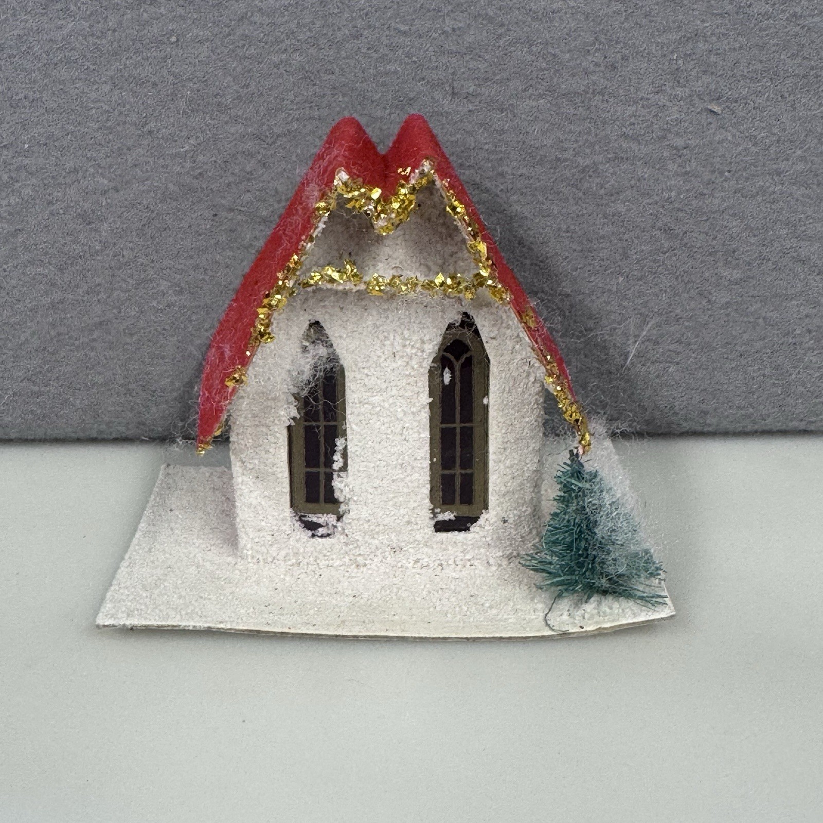 Vintage lot of 4 Putz Christmas Houses Cardboard Made in Taiwan Red Roof