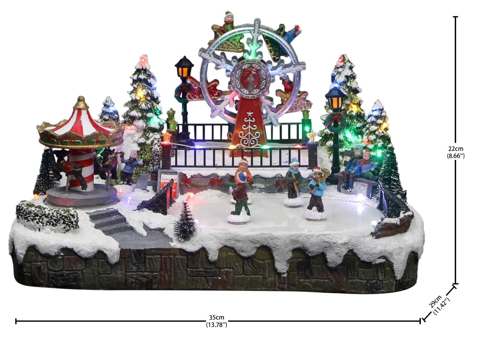 Christmas Village Led Lights Moving Skaters, Carousel And Ferris Wheel Functio