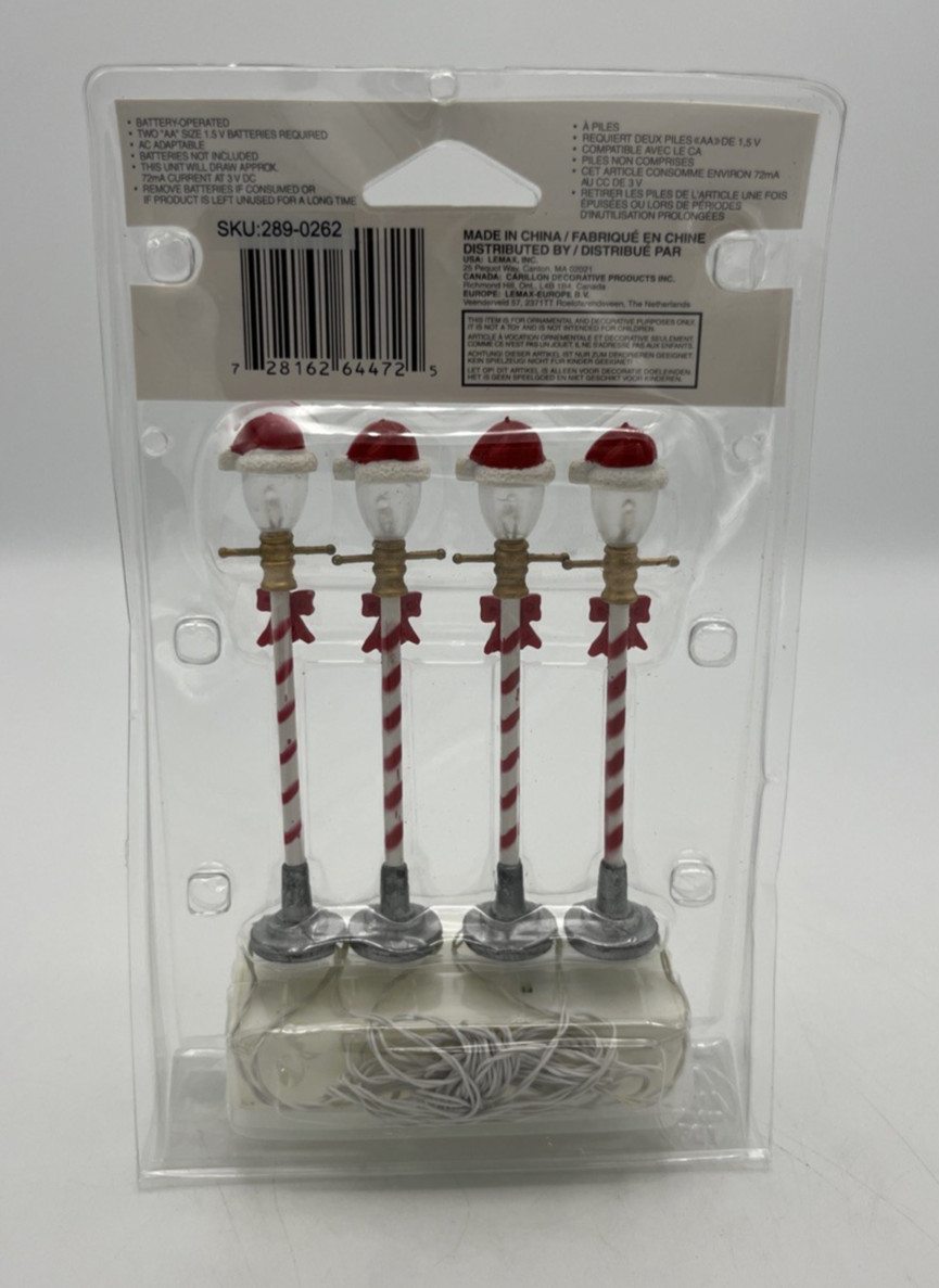 2006 Lemax Lighted Accessories Santa Hat Street Lamps Set of 4 64472