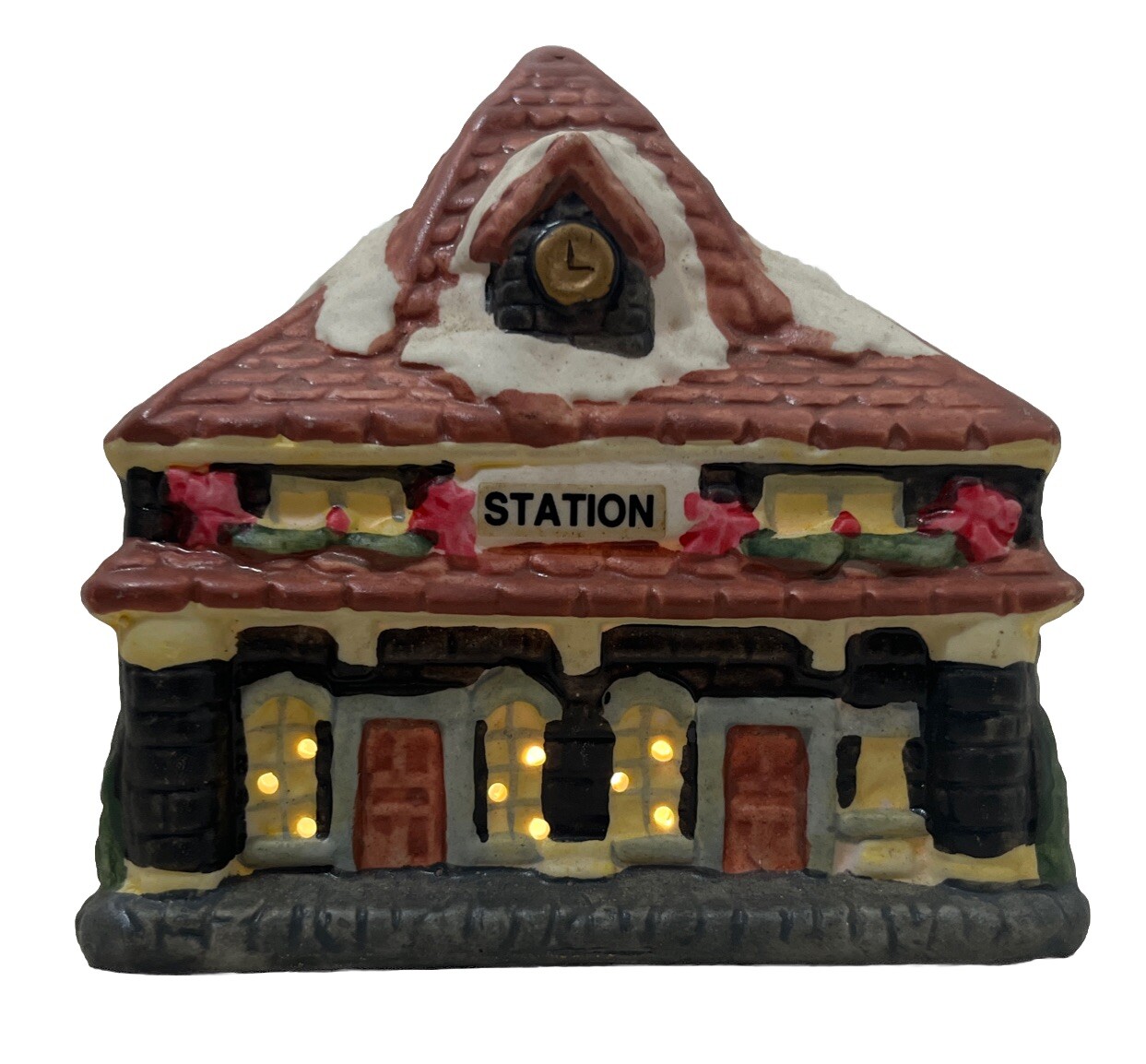 Mini Illuminated Christmas Village Station House Approx 4x3x4 Inch