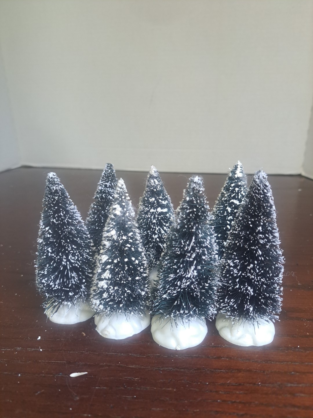 Lot Of 7 Lemax Bottle Brush Flocked 4inch Trees