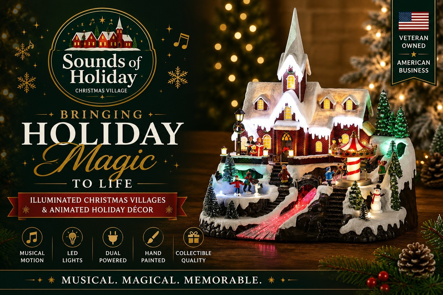 Church House Christmas Village Animated Led Lighted Scene with Children Playing