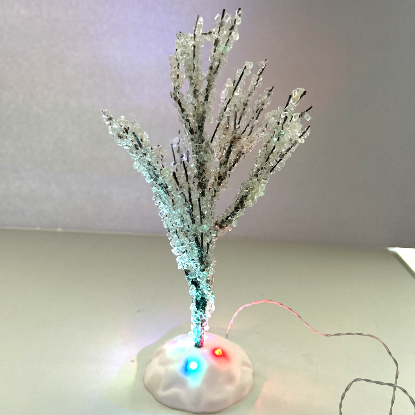 Unique Frosted Tree Multicolored Changing Light 9 in. for Holiday Village