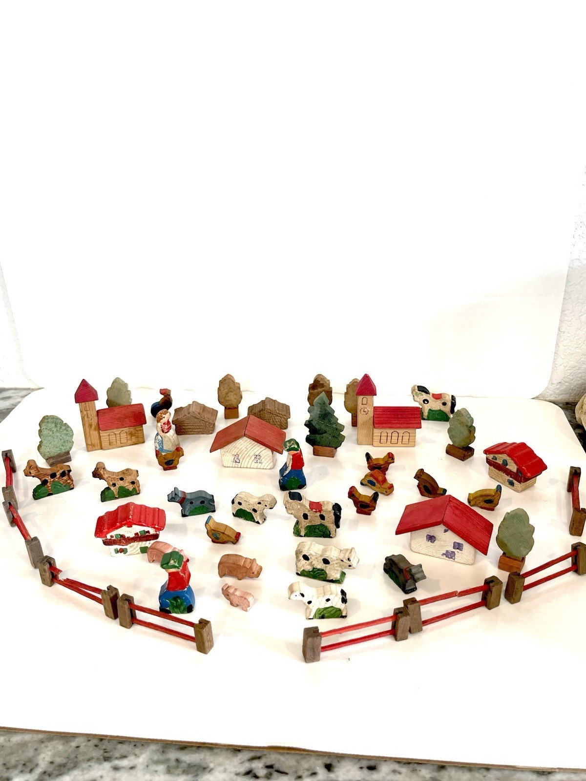 Vtg Antique German Wooden Animals, People & Houses Mixed Lot
