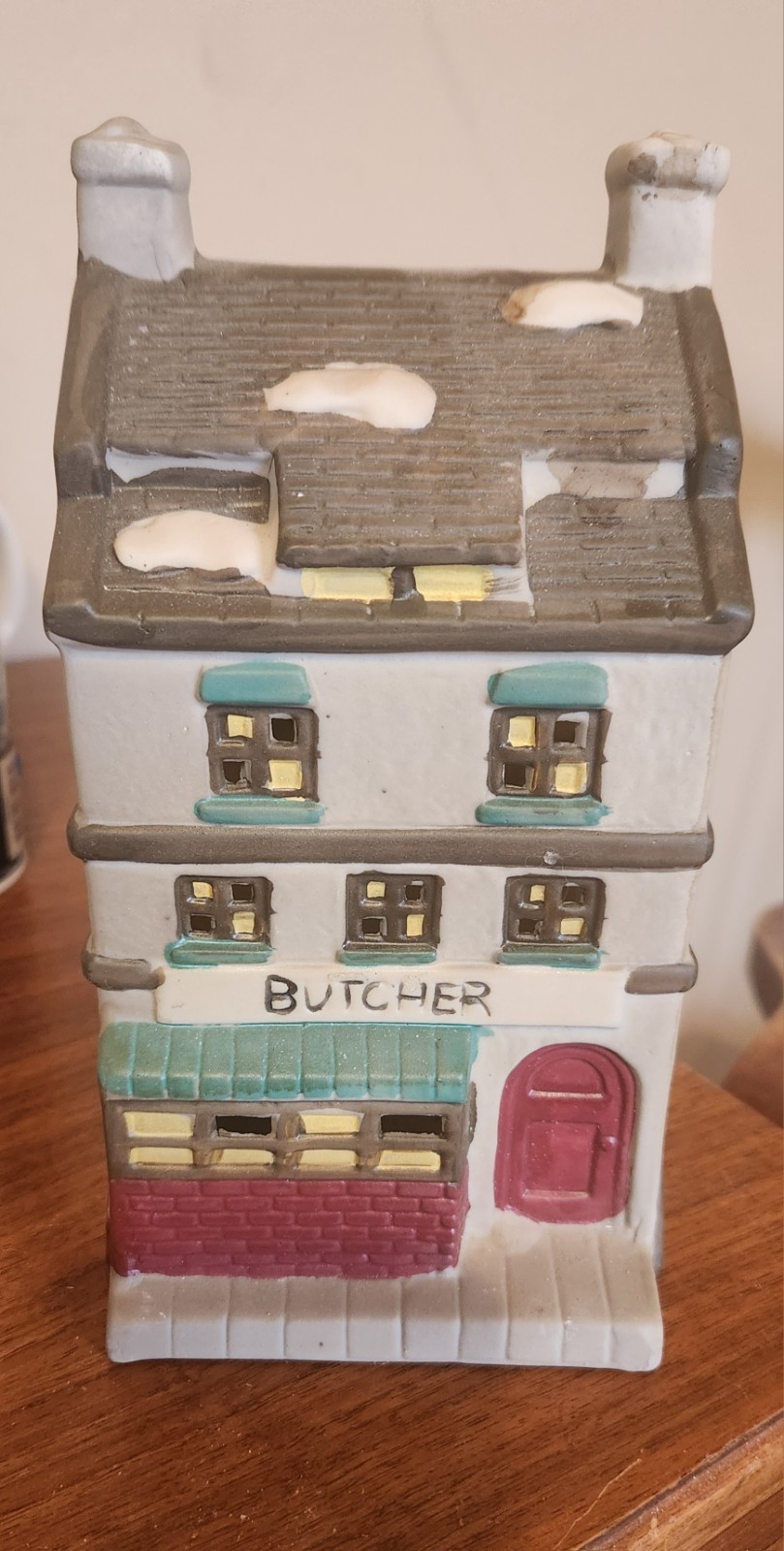 Holiday Magic Christmas Village Porcelain House, Lighted Butcher Shop, Ceramic