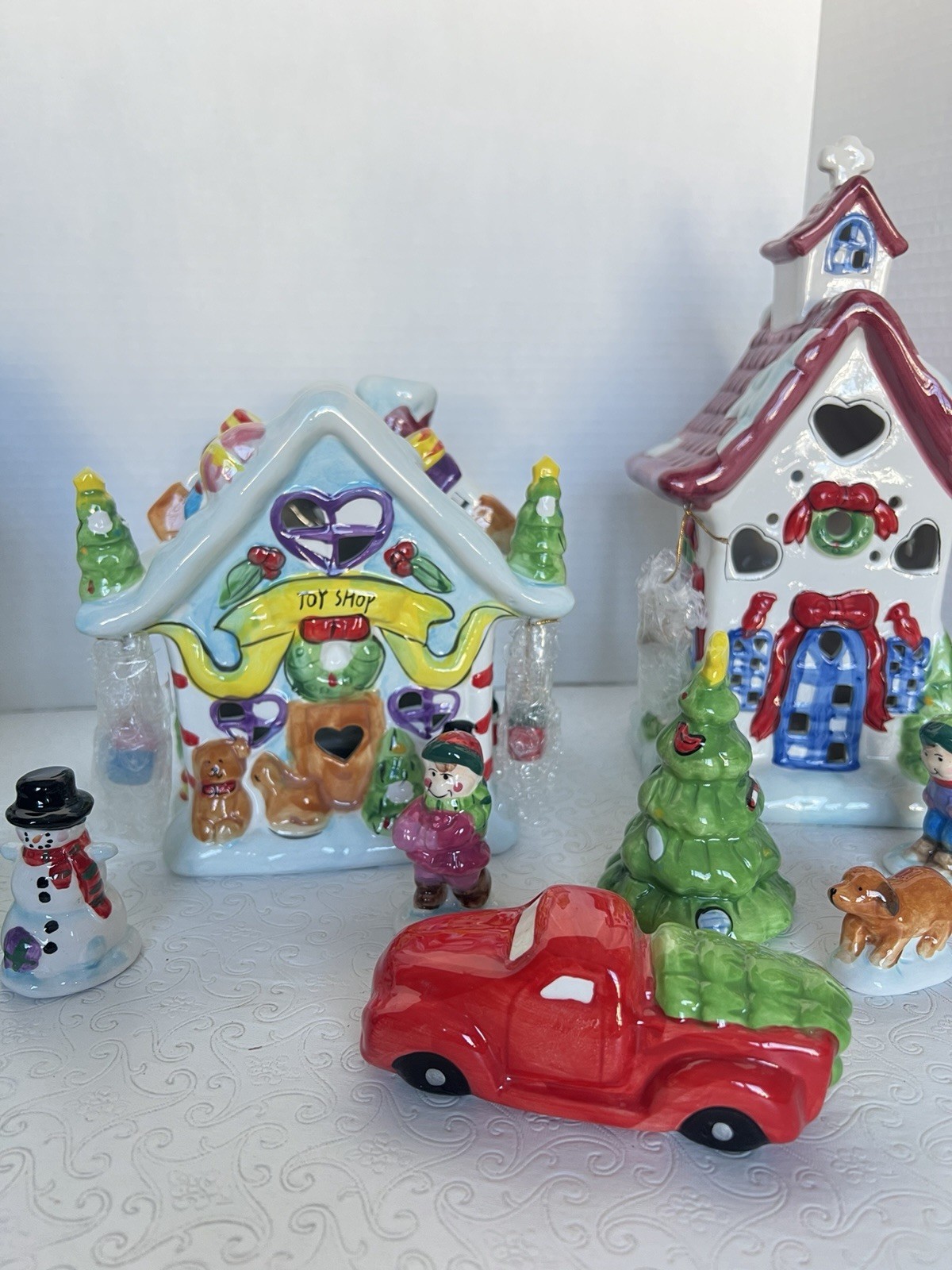 ELEMENTS 12 Piece Ceramic & Porcelain Glossy Christmas Village Boxed Set