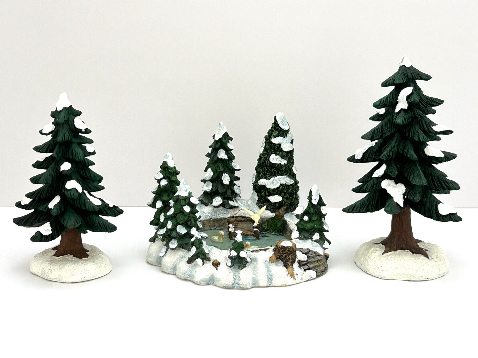 Vtg St Nicholas Square Village St. Nick’s Lake and 2 Porcelain Trees SNS Boxed