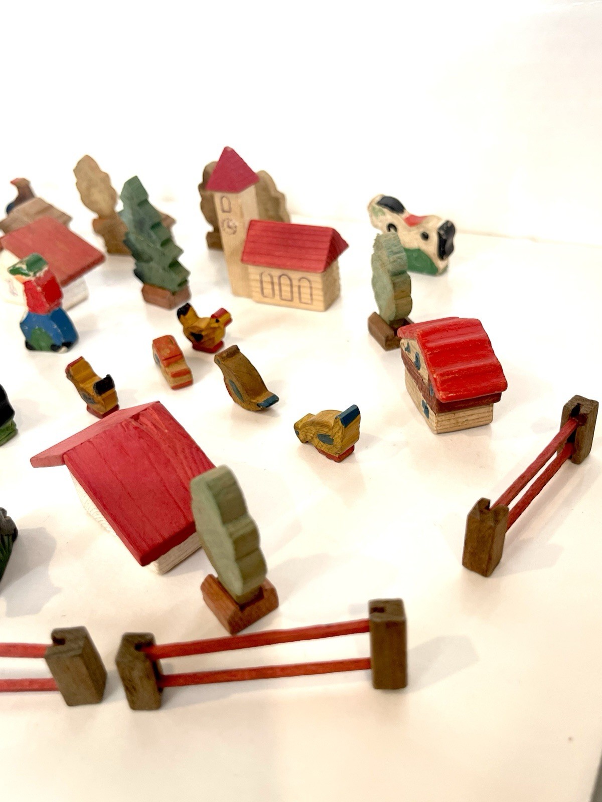 Vtg Antique German Wooden Animals, People & Houses Mixed Lot