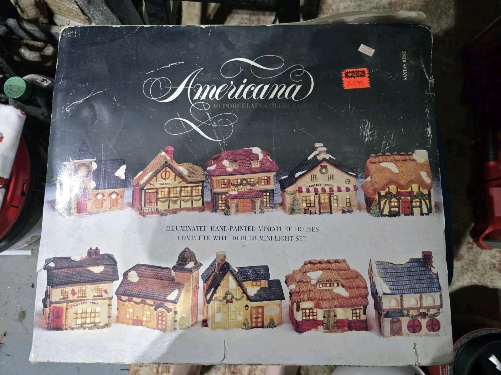 VTG 1994 Americana 10 Porcelain Collectables Hand Painted Lighted Houses SET