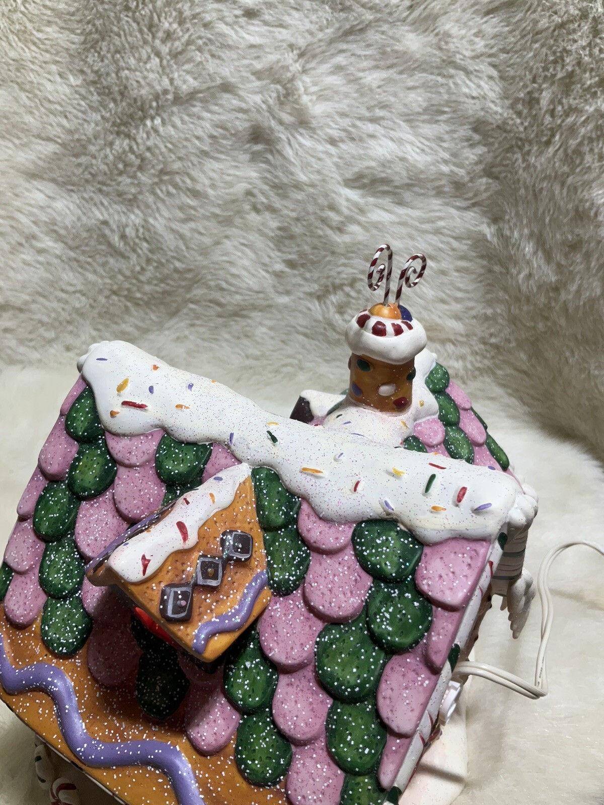 Vintage Hand painted Porcelain Lighted Gingerbread House Christmas Decoration