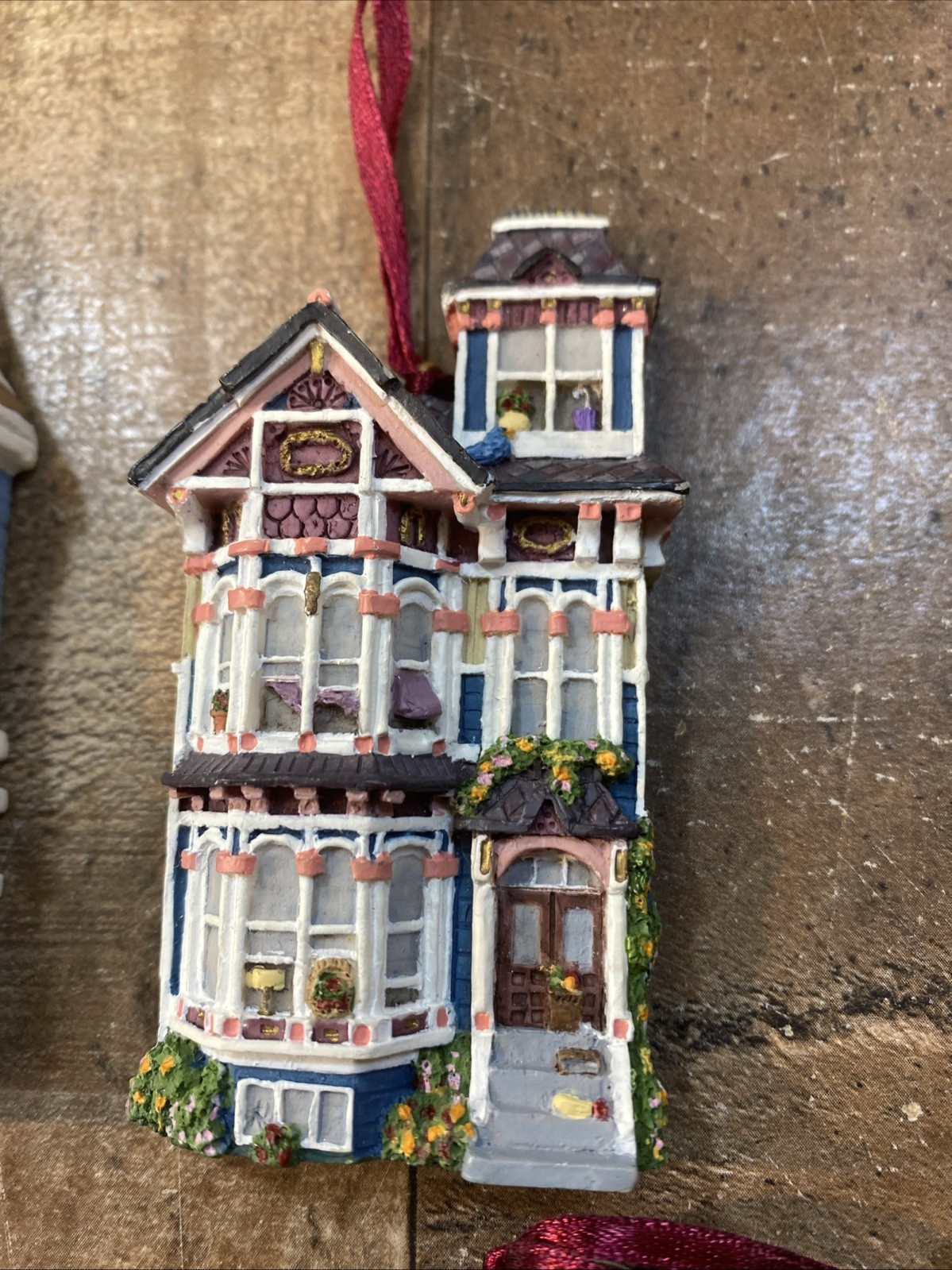Set of 4 Vintage Victorian House 3D Ornaments Wall Hanging Hand Painted Resin