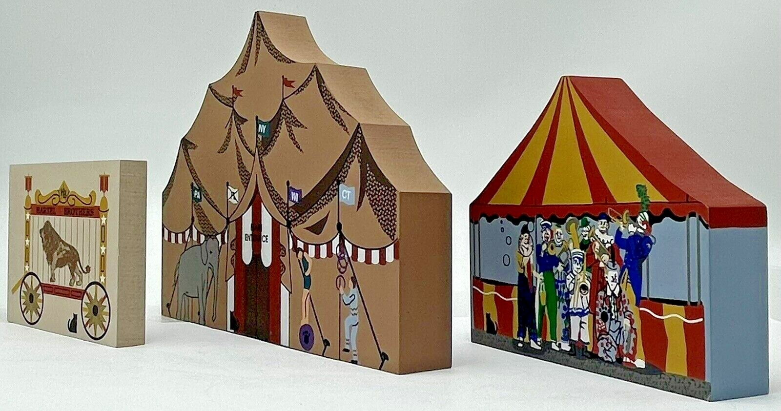 Cat’s Meow Wood 3 Piece Circus Series Clowns Big Top Lion Faline Jones Vintage
